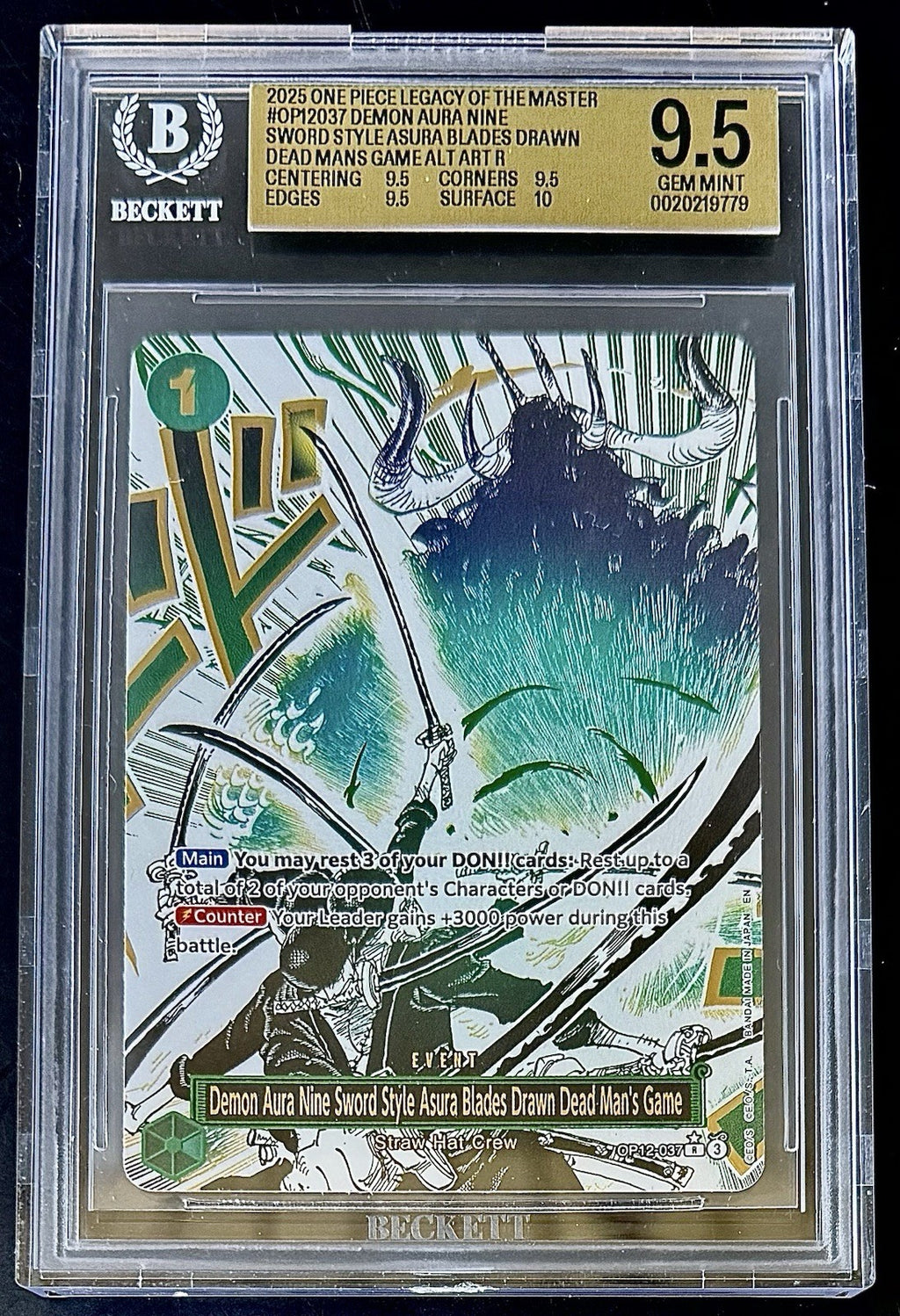 BGS 9.5 One Piece OP12-037 R* - Demon Aura Nine Sword Style Asura - Alt Art - EN