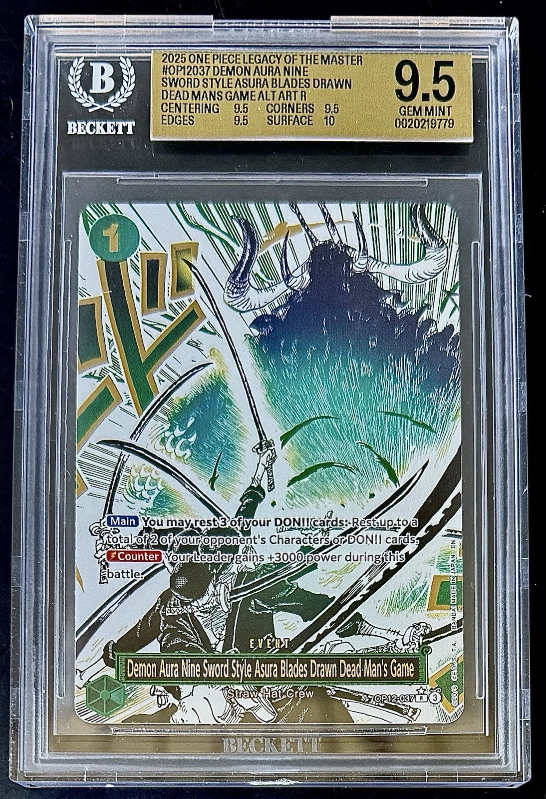 BGS 9.5 One Piece OP12-037 R* - Demon Aura Nine Sword Style Asura - Alt Art - EN