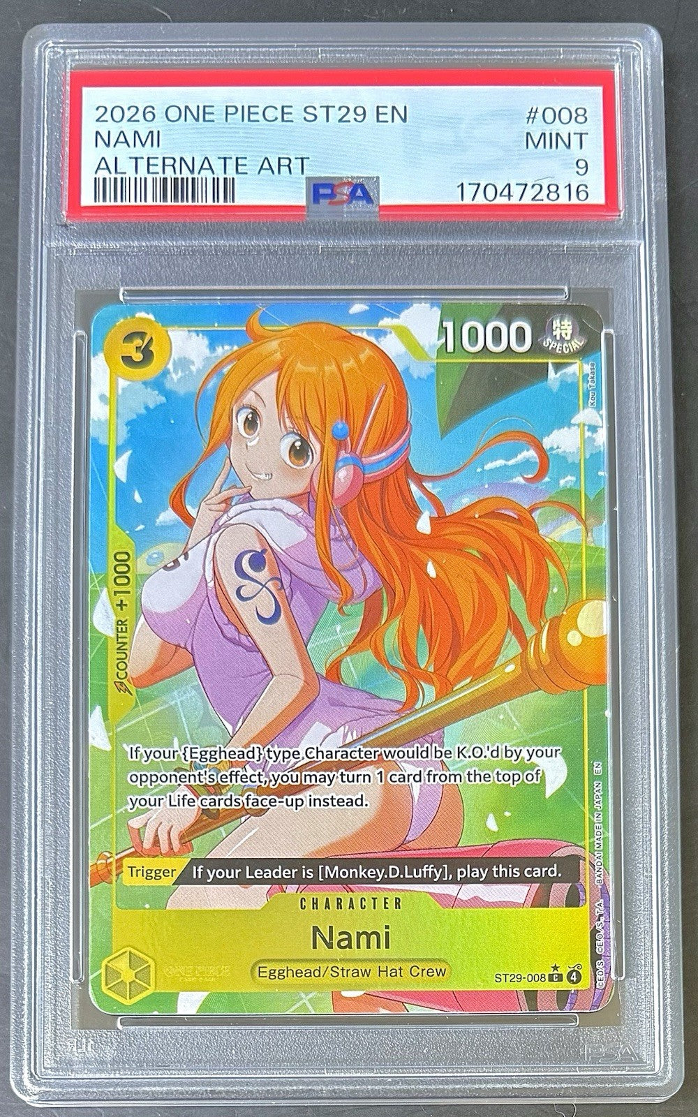 PSA 9 One Piece ST29-008 C* - Nami - Alt Art - EN - Foil - Egghead