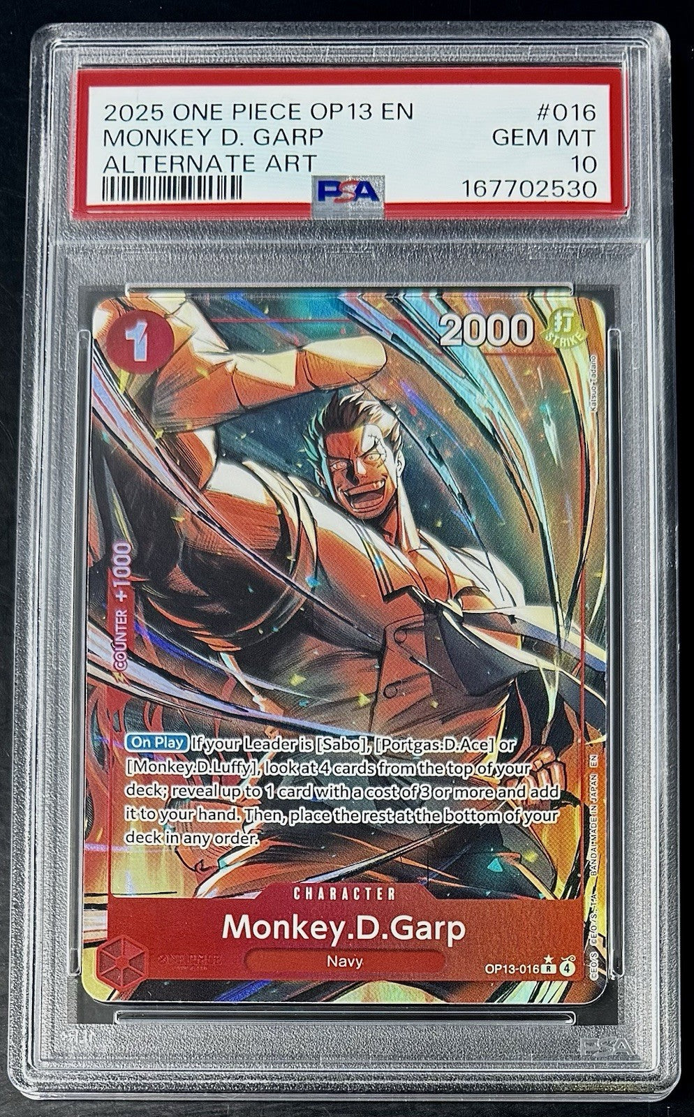 PSA 10 One Piece OP13-016 R* - Monkey.D.Garp - AA - EN - Carrying on His Will