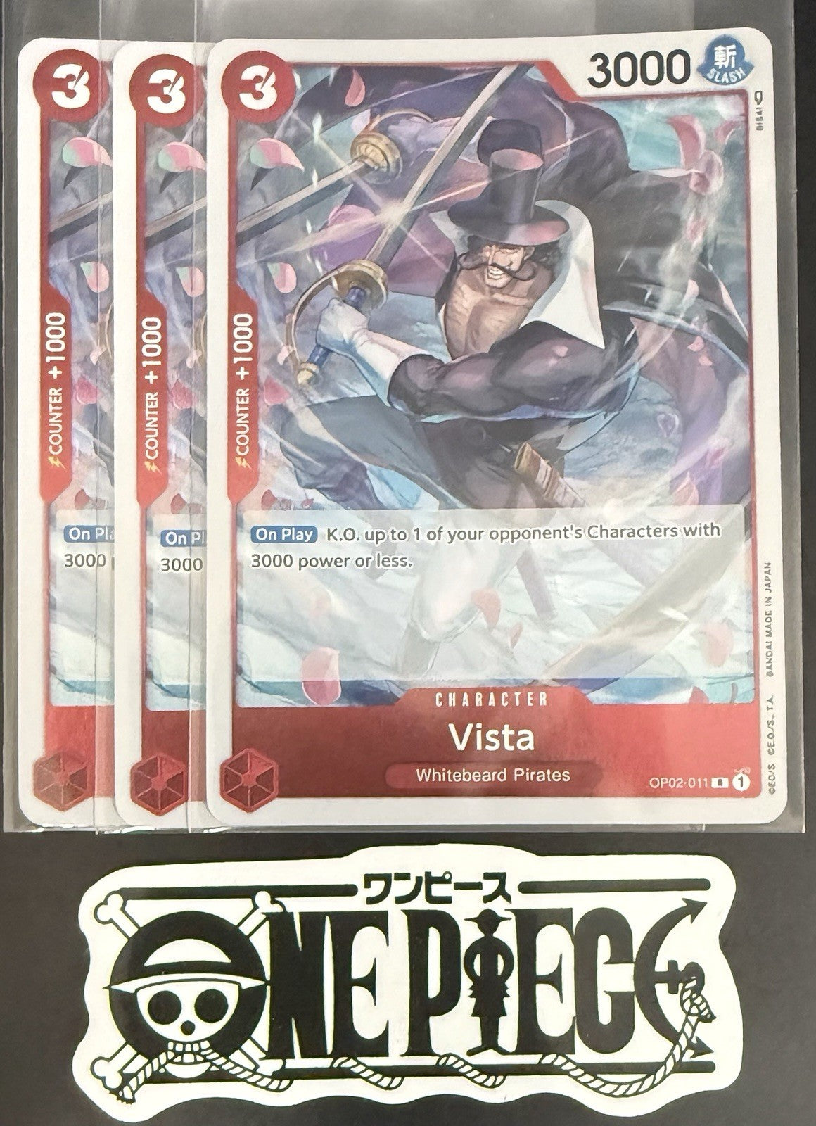 3 x One Piece OP02-011 R - Vista - EN - Foil - Paramount War - TCG - NM/M