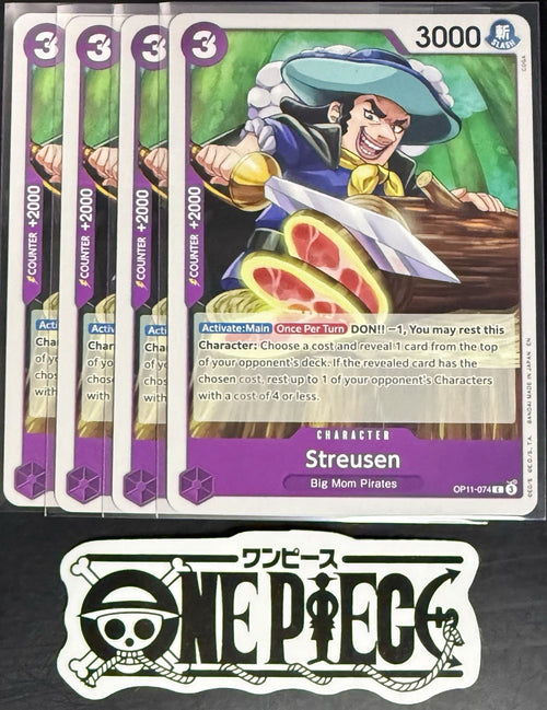 4 x One Piece OP11-074 C Streusen - ENG - Regular - Playset - TCG - NM/M