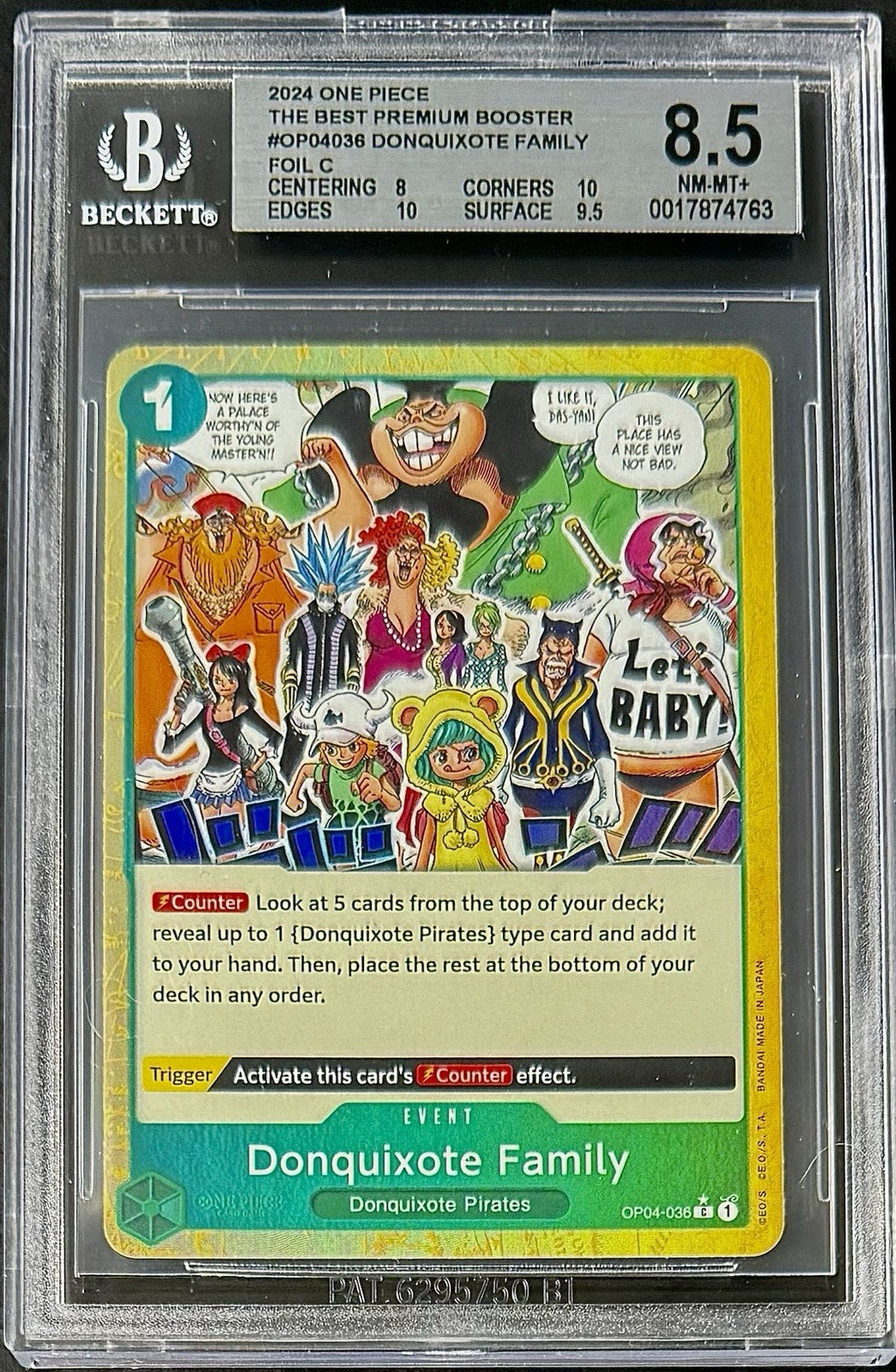 BGS 8.5 One Piece OP04-036 C* Donquixote Family  - English - PRB01 - Graded