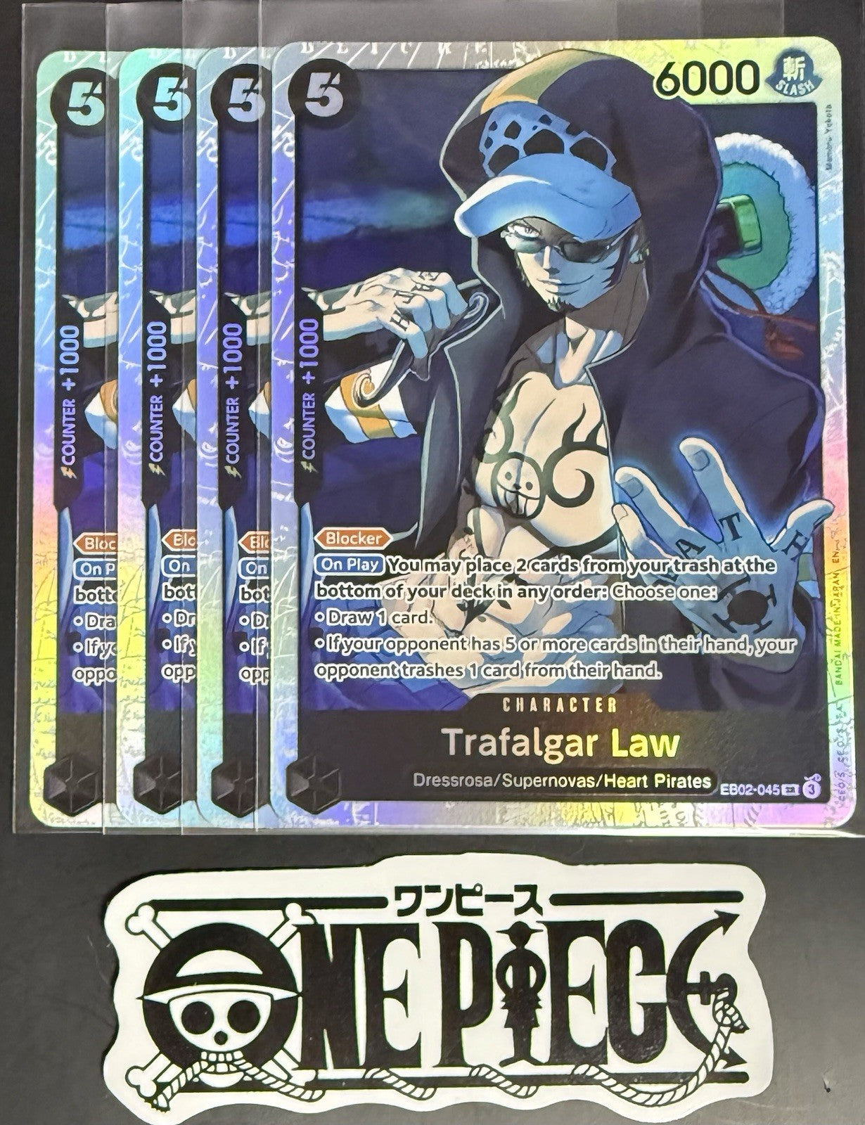 4x One Piece EB02-045 SR  Trafalgar Law - English - Foil - Play Set - TCG - NM/M