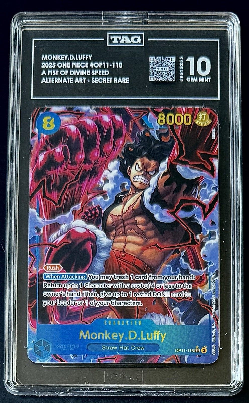 TAG 10 One Piece OP11-118 SEC* Monkey.D.Luffy - Alt Art - EN - Foil - Graded