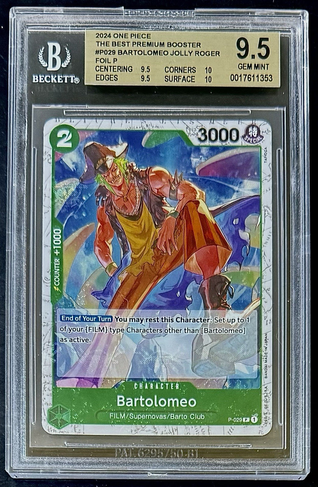 BGS 9.5 One Piece P-029 P Bartolomeo - Flag Foil - English - PRB01 - Graded