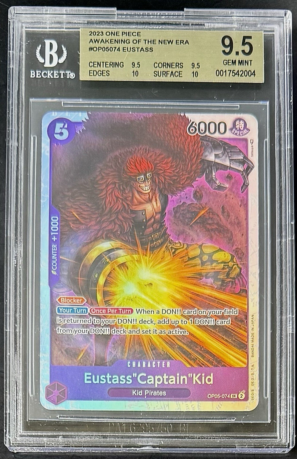 BGS 9.5 One Piece OP05-074 SR - Eustass"Captaiin" Kid - EN - Awakening New Era