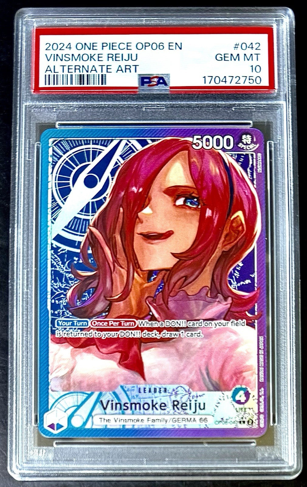 PSA 10 One Piece OP06-042 L* - Vinsmoke Reiju - AA - EN - Wings of the Captain