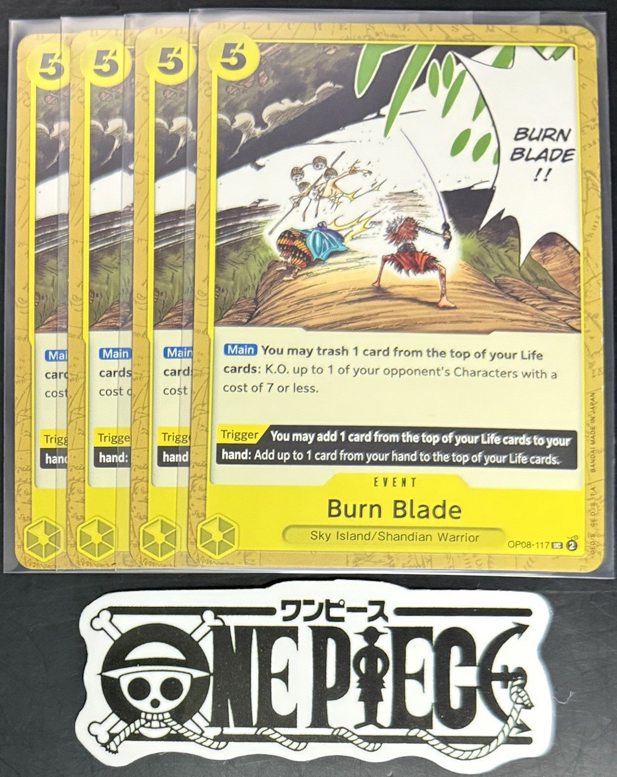 4x One Piece OP08-117 UC Burn Blade - ENG - Regular - Play Set - TCG - NM/M