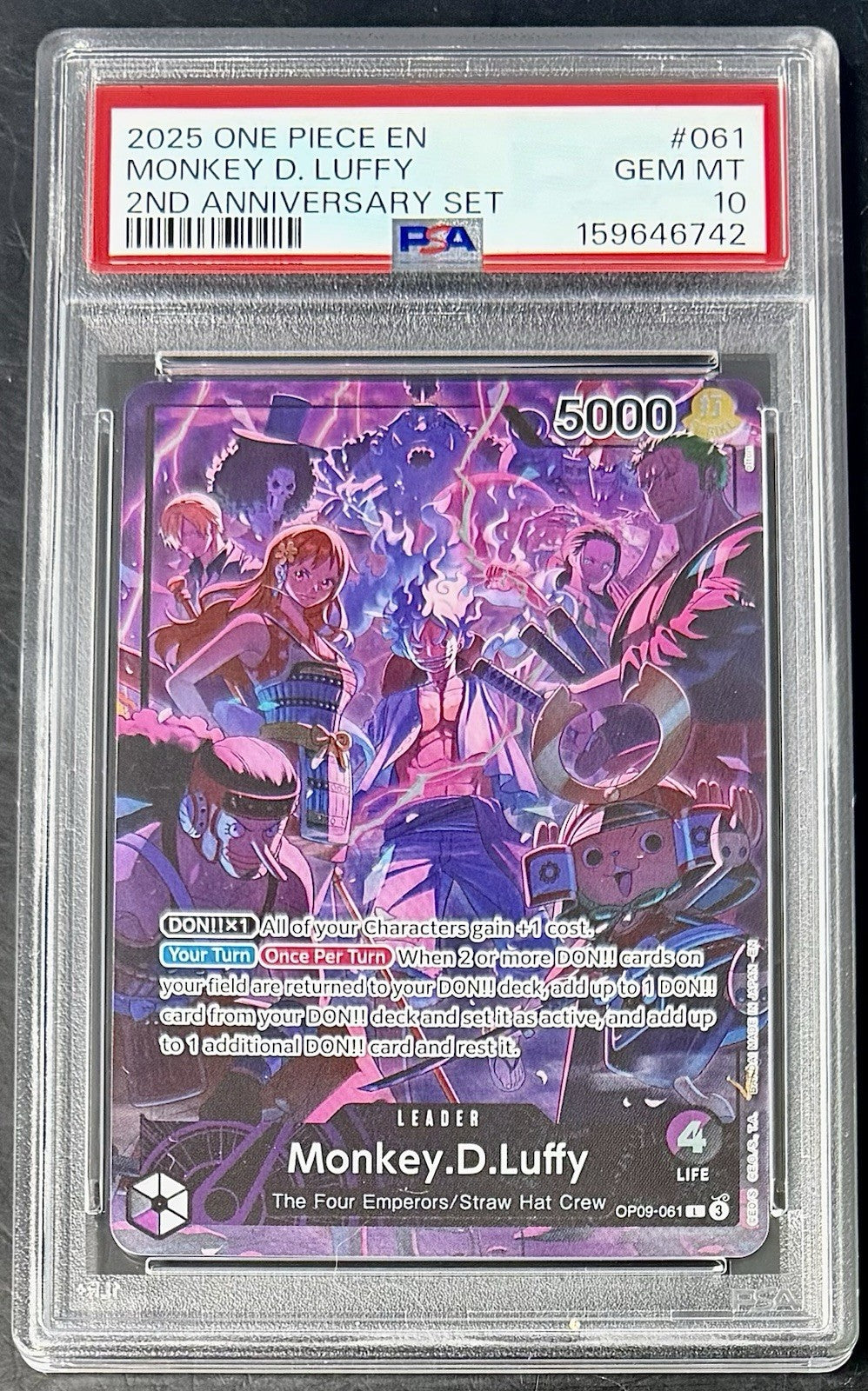PSA 10 One Piece OP09-061 L - Monkey.D.Luffy - EN - 2nd Anniversary Set