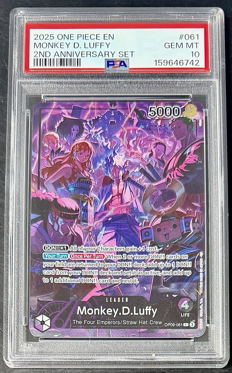 PSA 10 One Piece OP09-061 L - Monkey.D.Luffy - EN - 2nd Anniversary Set
