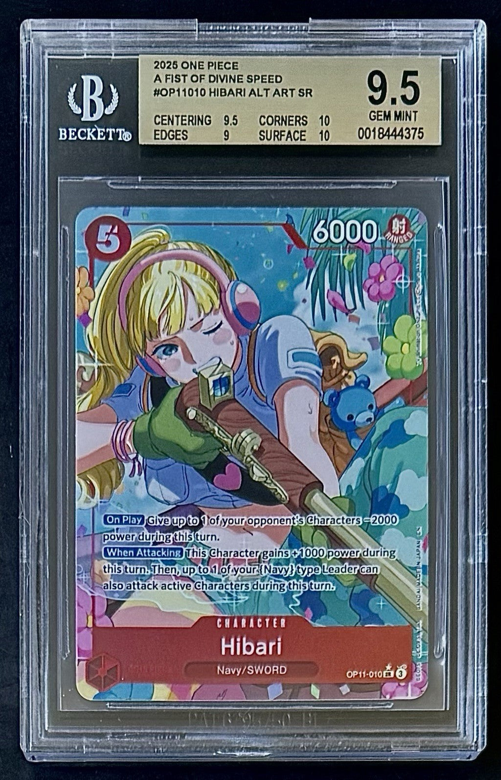 BGS 9.5 One Piece OP11-010 SR* Hibari Alt Art - English - Foil - Graded