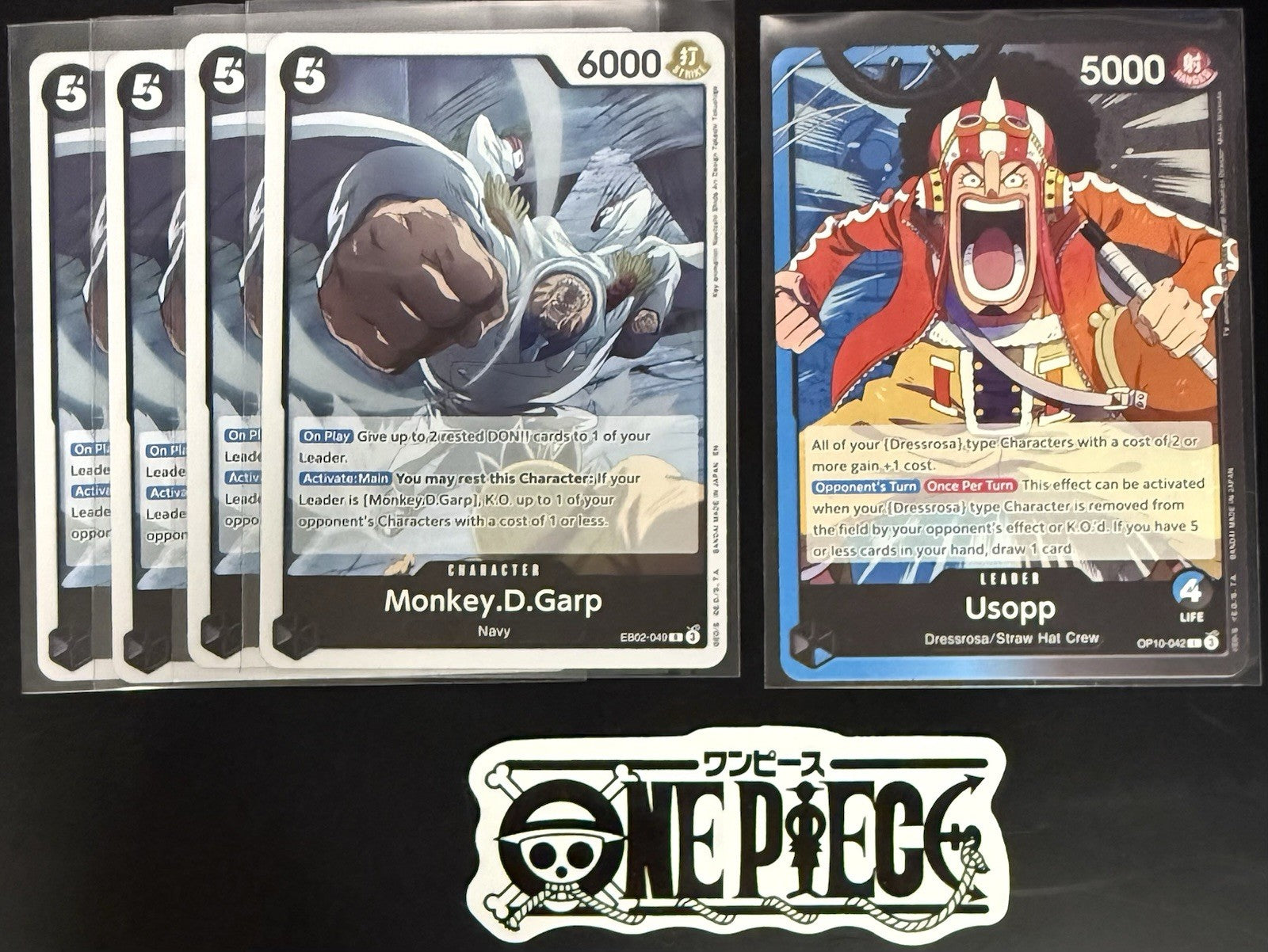 4x One Piece EB02-049 R Monkey.D.Garp + Leader - ENG - Foil - Play Set -TCG-NM/M