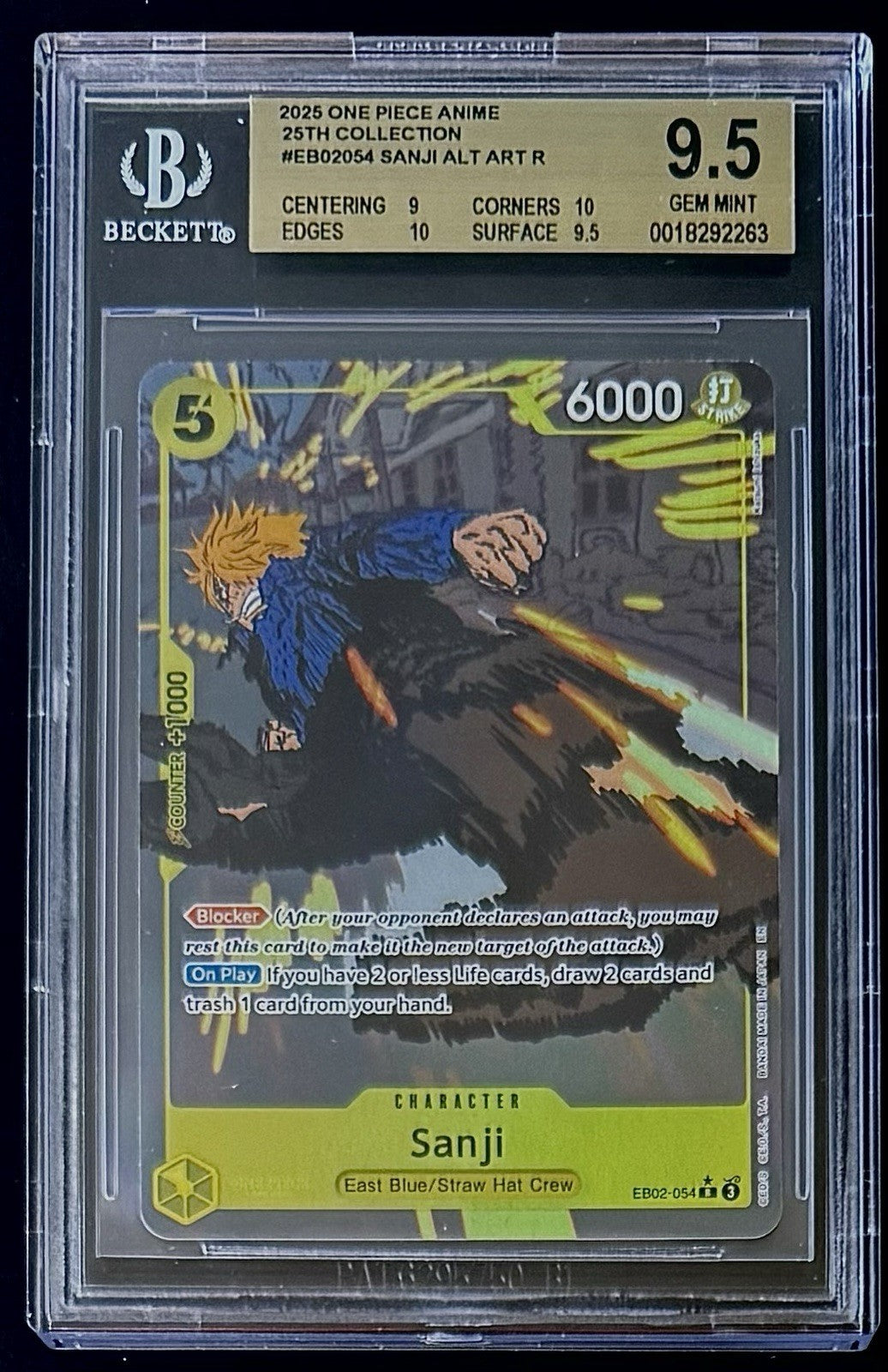 BGS 9.5 One Piece EB02-054 R* Sanji Alt Art - English - 25th Collection - Graded