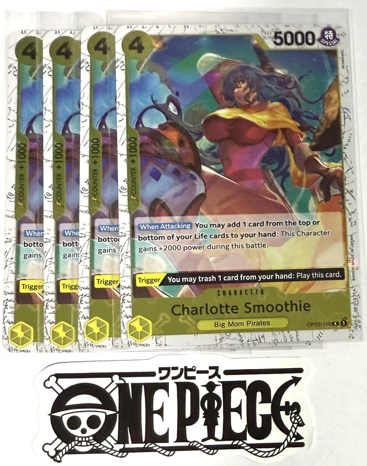 4x One Piece OP03-110 R Charlotte Smoothie - Flag Foil - ENG - Playset- NM/M