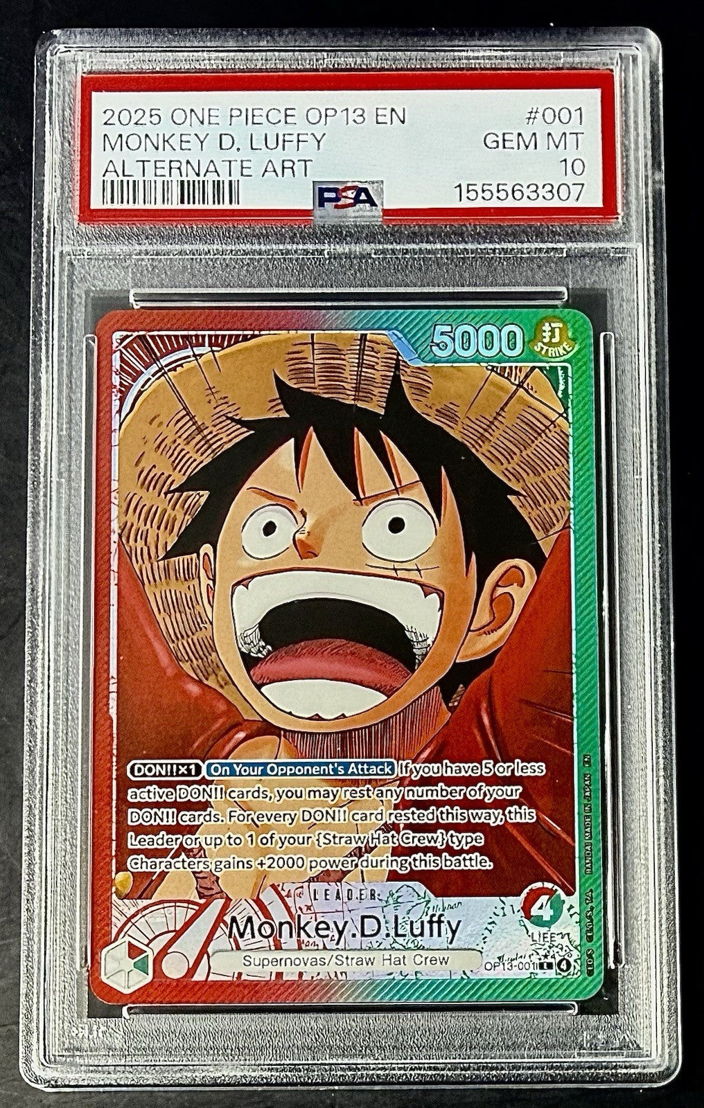 PSA 10 One Piece OP13-001 L* - Monkey.D.Luffy - Alt Art -EN-Carrying on His Will