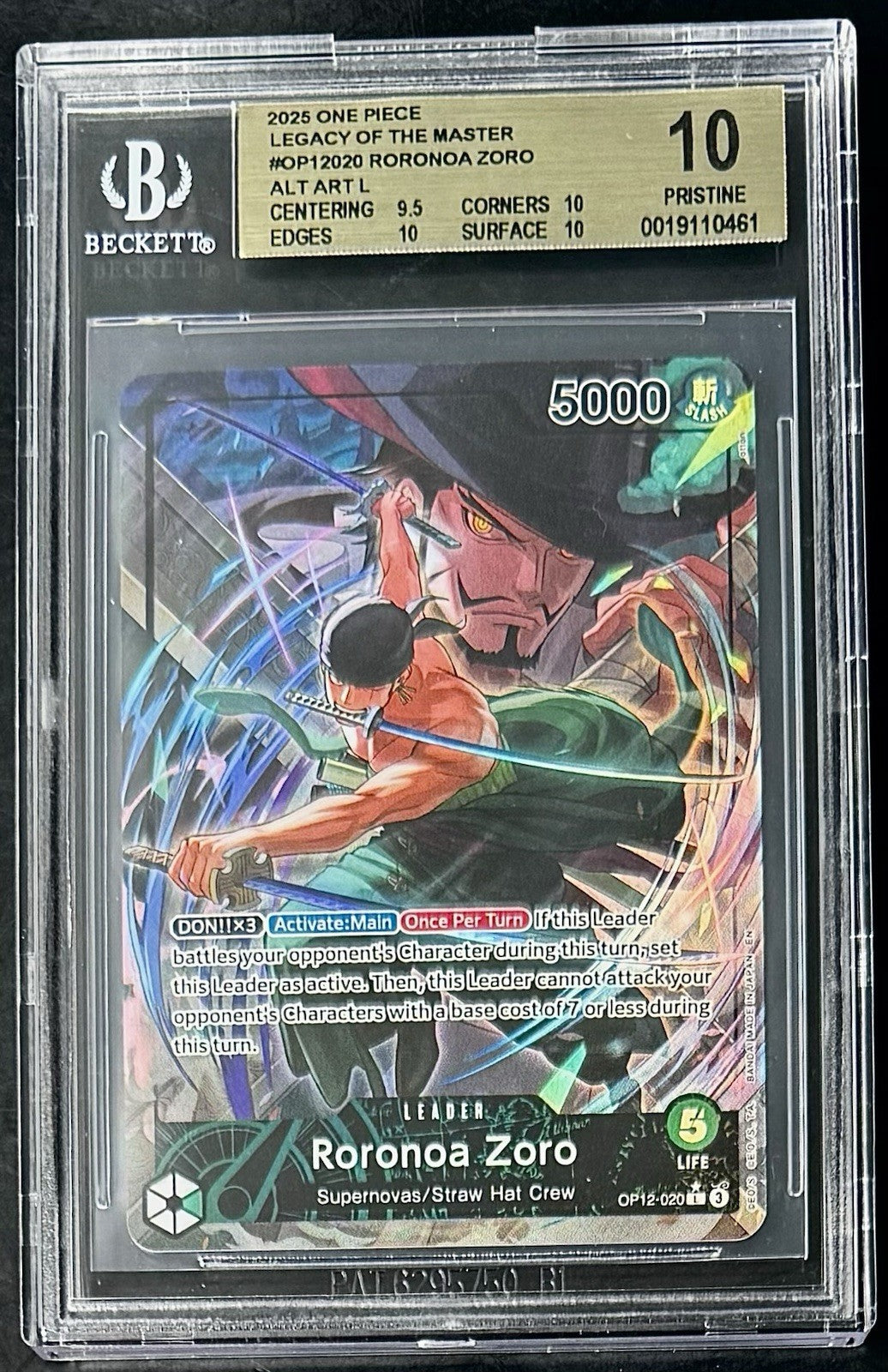 BGS 10 One Piece OP12-020 L* - Roronoa Zoro - Alt Art - EN - Foil - Graded