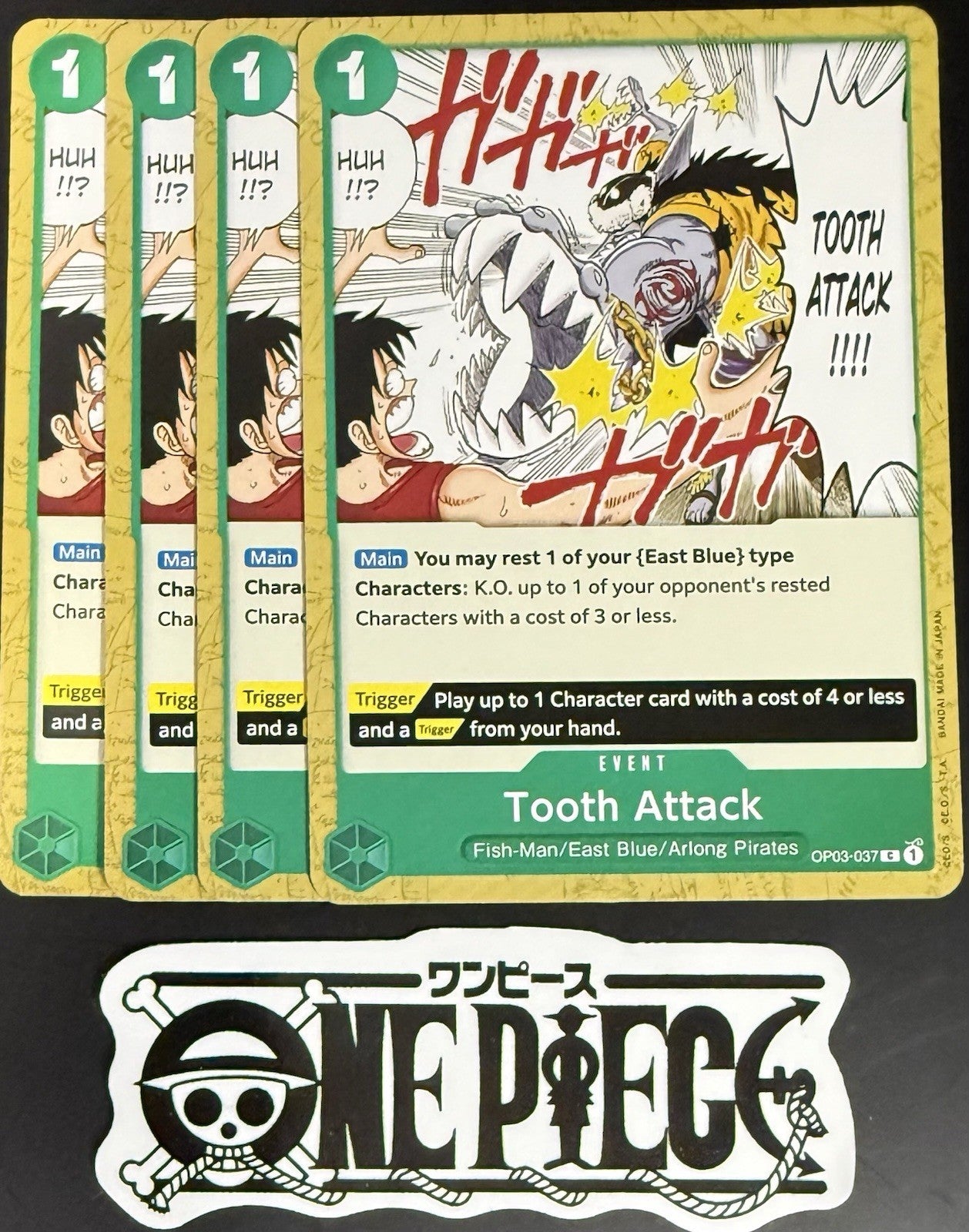 4x One Piece OP03-037 C Tooth Attack - English - Regular - Playset - TCG - NM/M