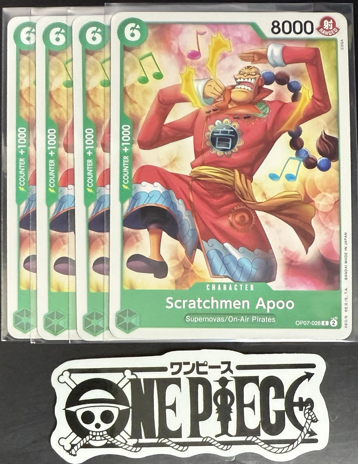 4x One Piece OP07-028 C Scratchmen Apoo - English - Regular - Play Set - NM/M