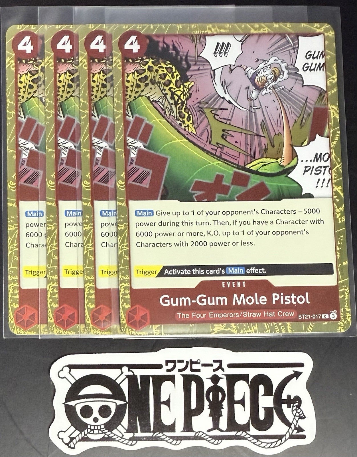 4x One Piece ST21-017 C Gum-Gum Mole Pistol - English - Foil - Playset-TCG-NM/M