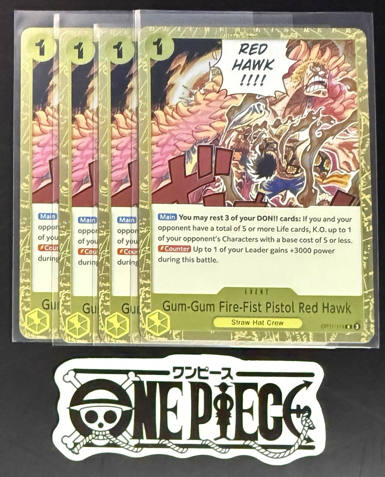 4x One Piece OP11-114 R Gum-Gum Fire....- English - Foil - Playset - TCG - NM/M
