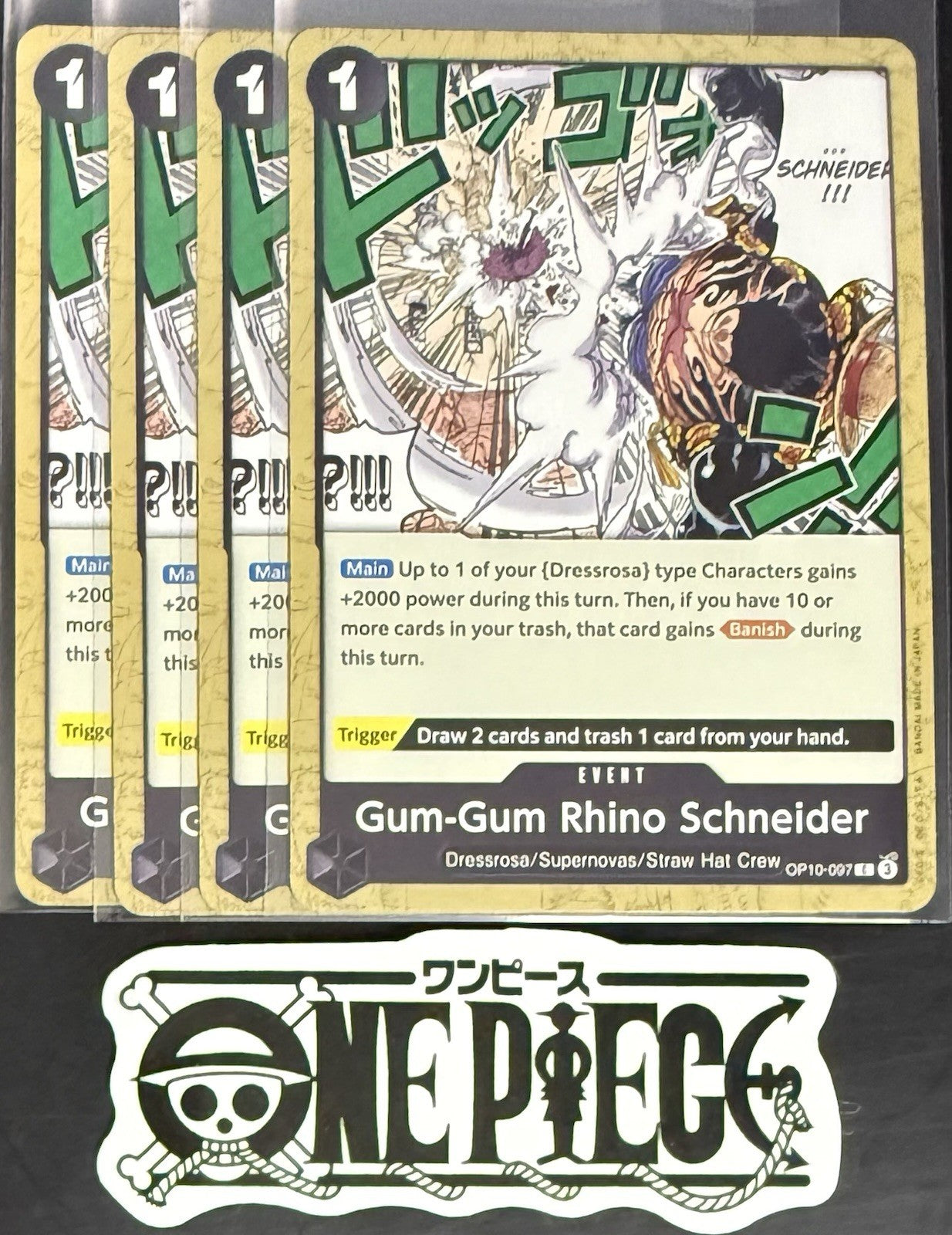 4x One Piece OP10-097 C Gum-Gum Rhino... - ENG - Regular - Playset - TCG - NM/M