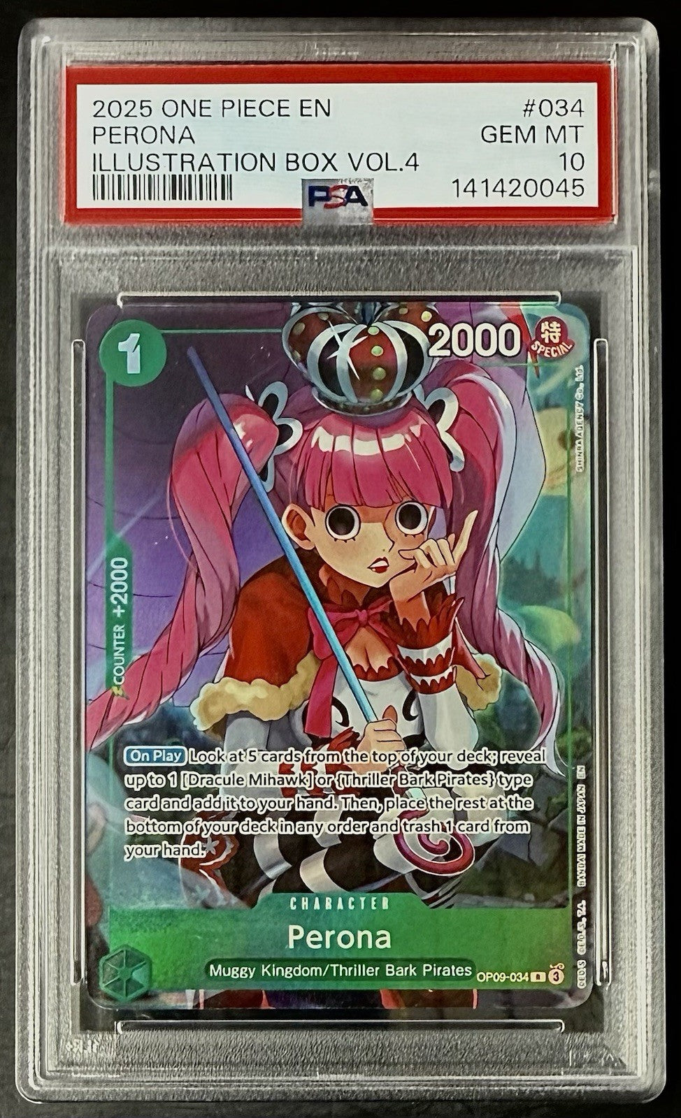 PSA 10 One Piece OP09-034 R Perona - EN - Foil - Illustration Box 4 - Graded