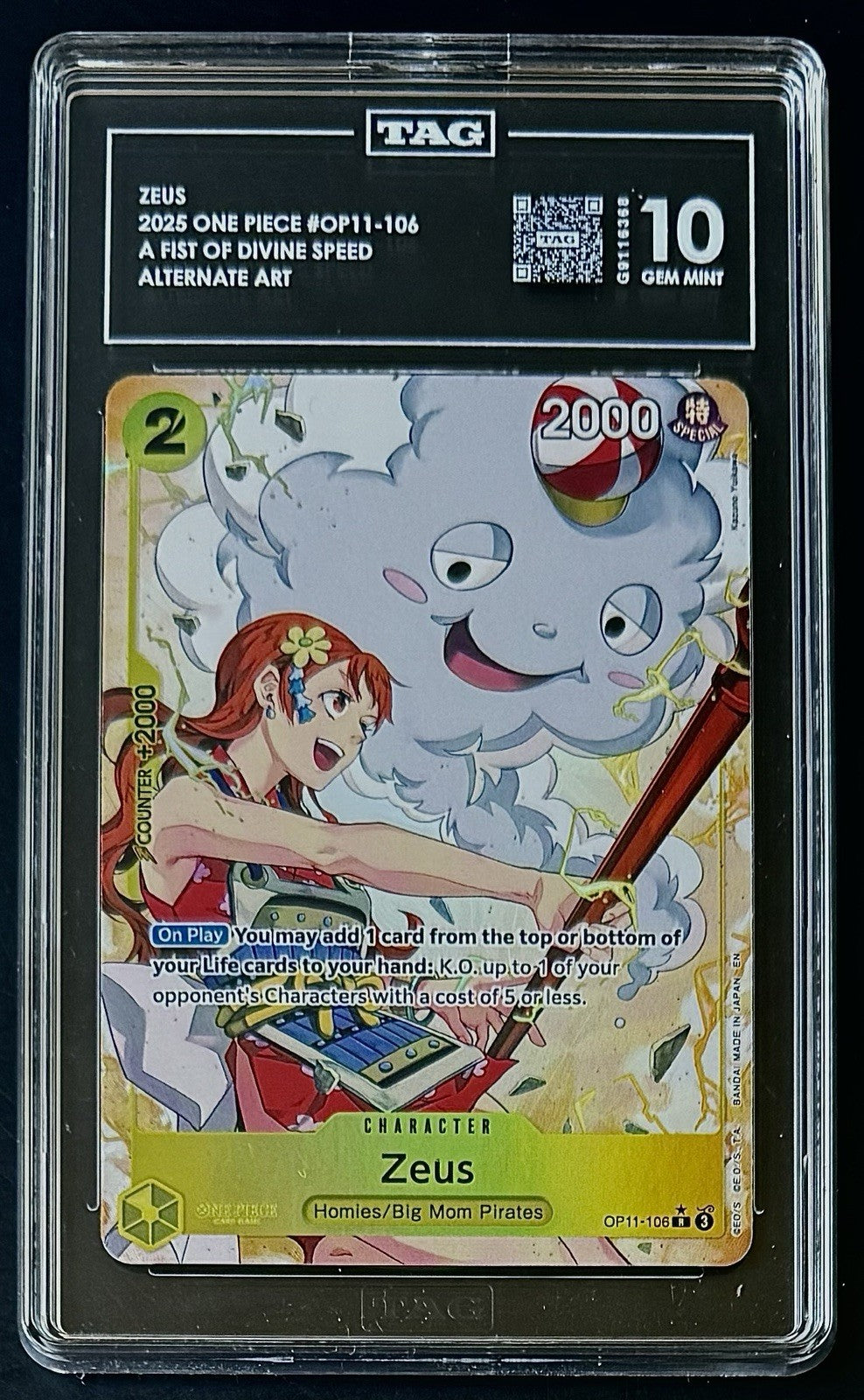 TAG 10 One Piece OP11-106 R* Zeus - Alt Art - EN - Foil - Graded