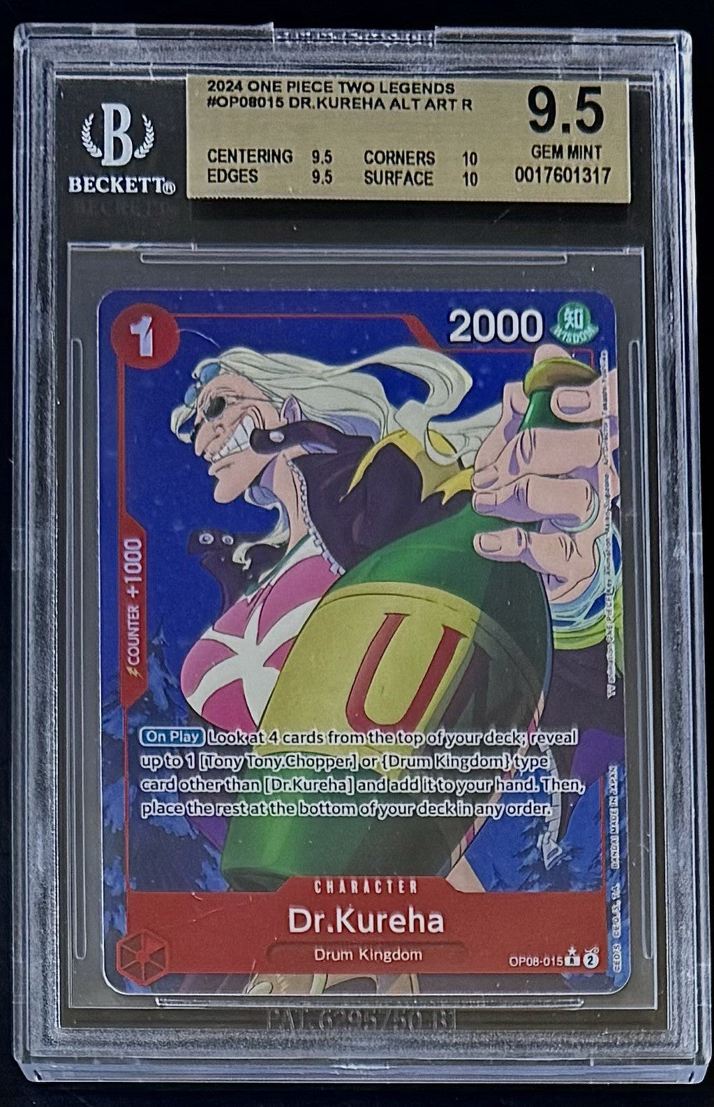 BGS 9.5 One Piece OP08-015 R* - Dr.Kureha Alt Art - English - Two Legends - Foil