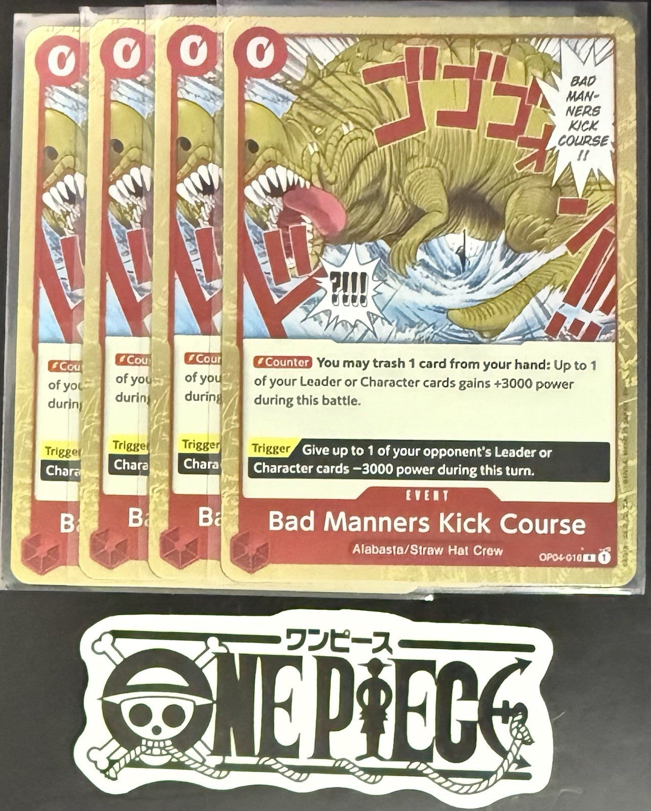 4x One Piece OP04-016 R - Bad Manners Kick Course - EN - Rare - Play Set - NM/M