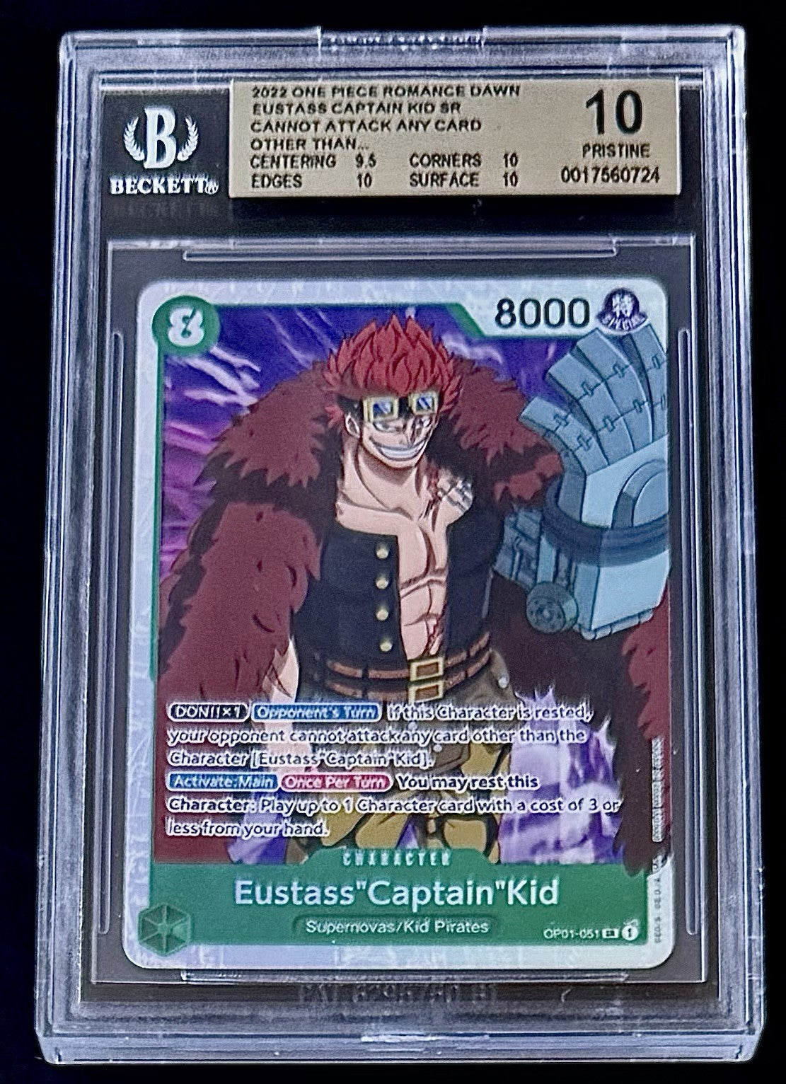 BGS 10 One Piece OP01-051 SR Eustass"Captain"Kid - English -Romance Dawn- Graded