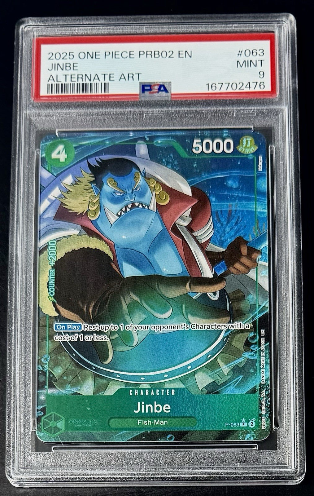 PSA 9  One Piece P-063 P* - Jinbe - Alt Art - EN - Foil - PRB02