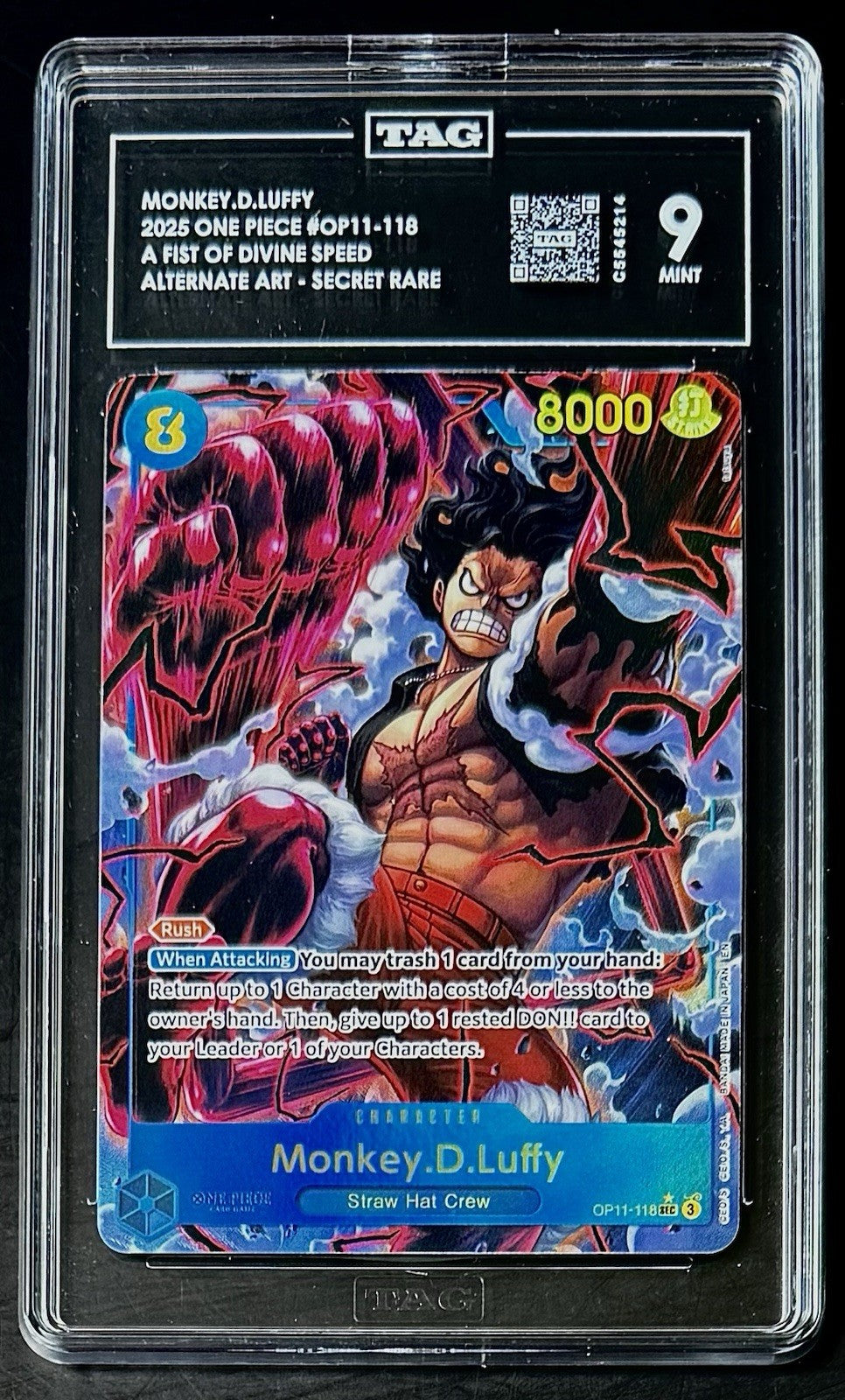 TAG 9 One Piece OP11-118 SEC* Monkey.D.Luffy Alt Art - EN - Foil - Graded