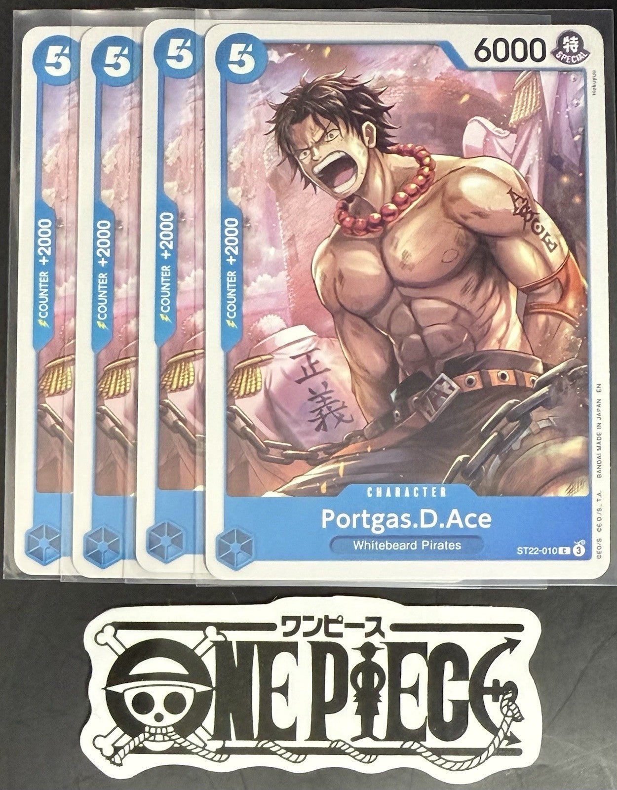 4x One Piece ST22-010 C Portgas.D.Ace - English - Regular - Playset - TCG - NM/M