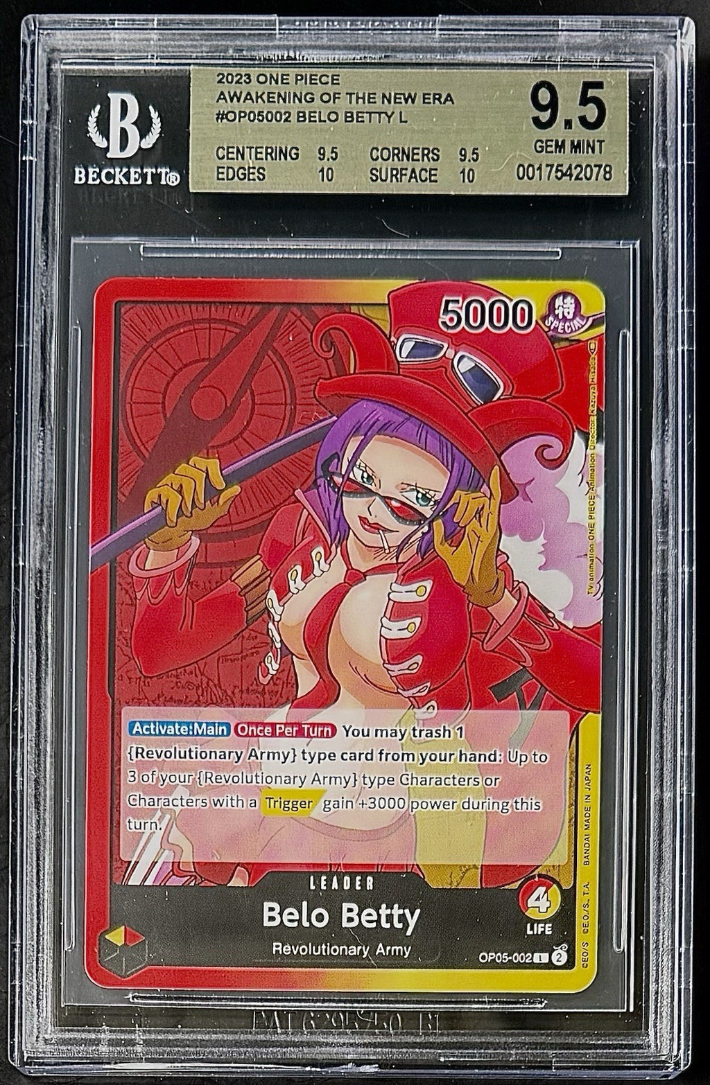 BGS 9.5 One Piece OP05-002 L Belo Betty - English - Awakening of the New Era