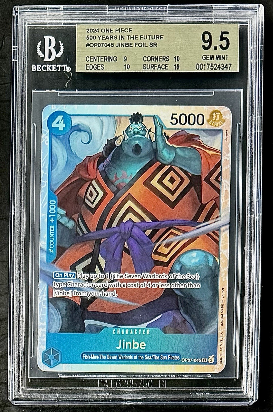 BGS 9.5 One Piece OP07-045 SR Jinbe - English - 500 Years in the Future - Graded