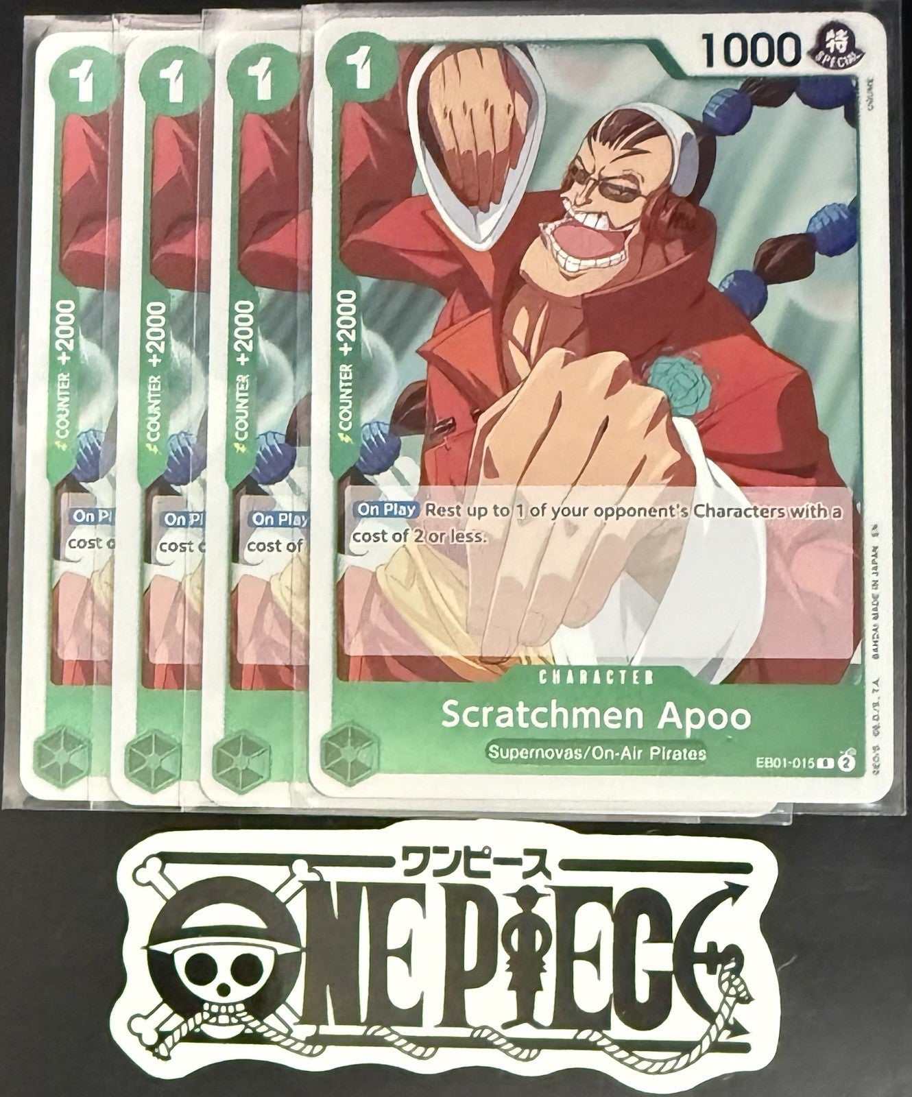 4x One Piece EB01-015 R Scratchmen Apoo  - English - Foil - Playset - TCG - NM/M