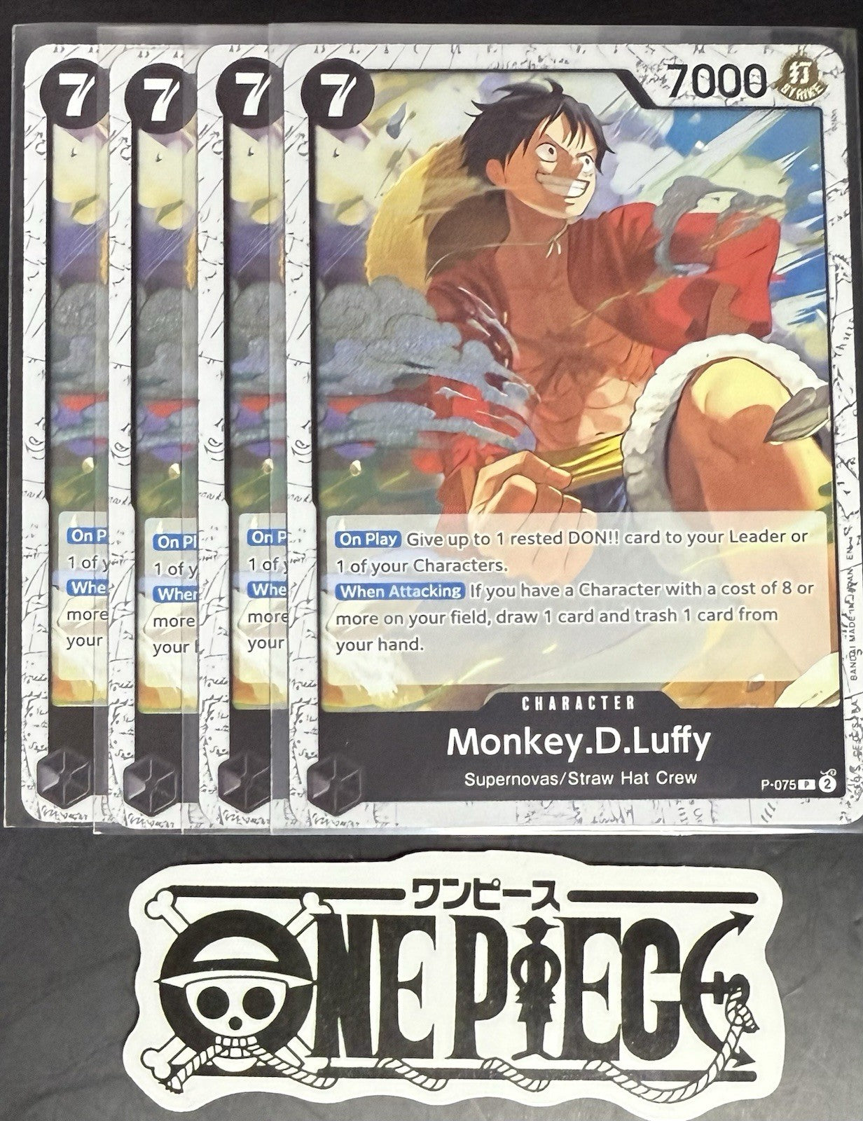 4 x One Piece P-075 P Monkey.D.Luffy - English - PRB02 Foil - Playset - NM/M