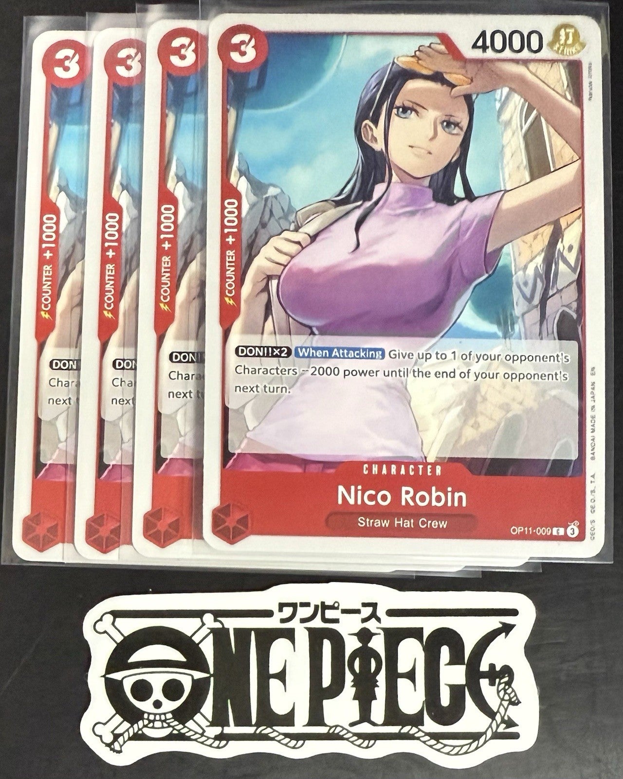 4 x One Piece OP11-009 C Nico Robin - ENG - Regular - Playset - TCG - NM/M