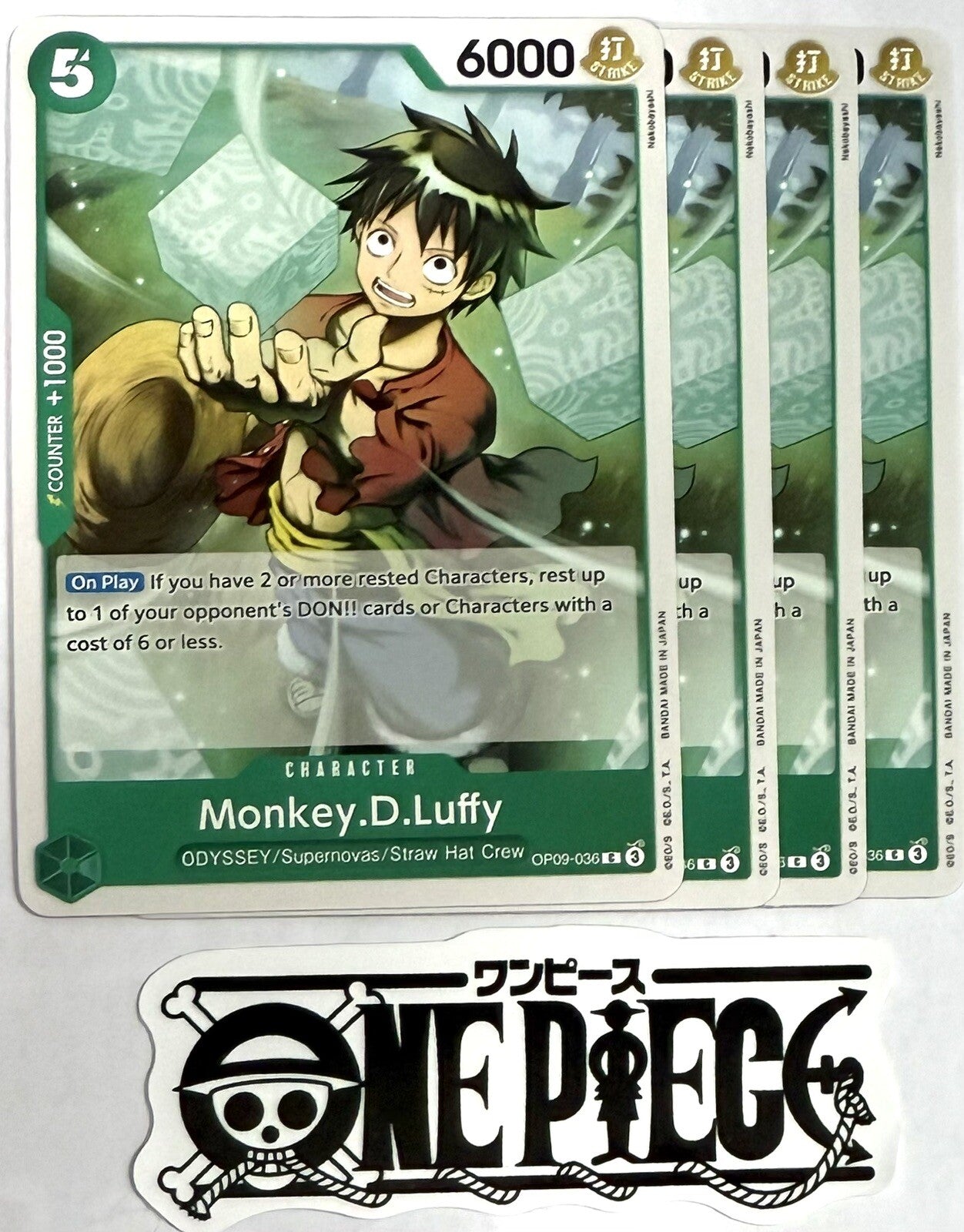 4x One Piece OP09-036 C Monkey.D.Luffy - English - Playset - TCG - NM/M