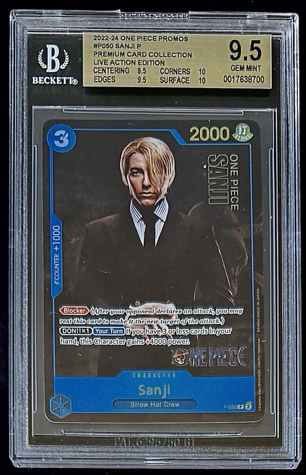 BGS 9.5 One Piece P-050 P - Sanji - EN - Premium Card - Live Action Edition
