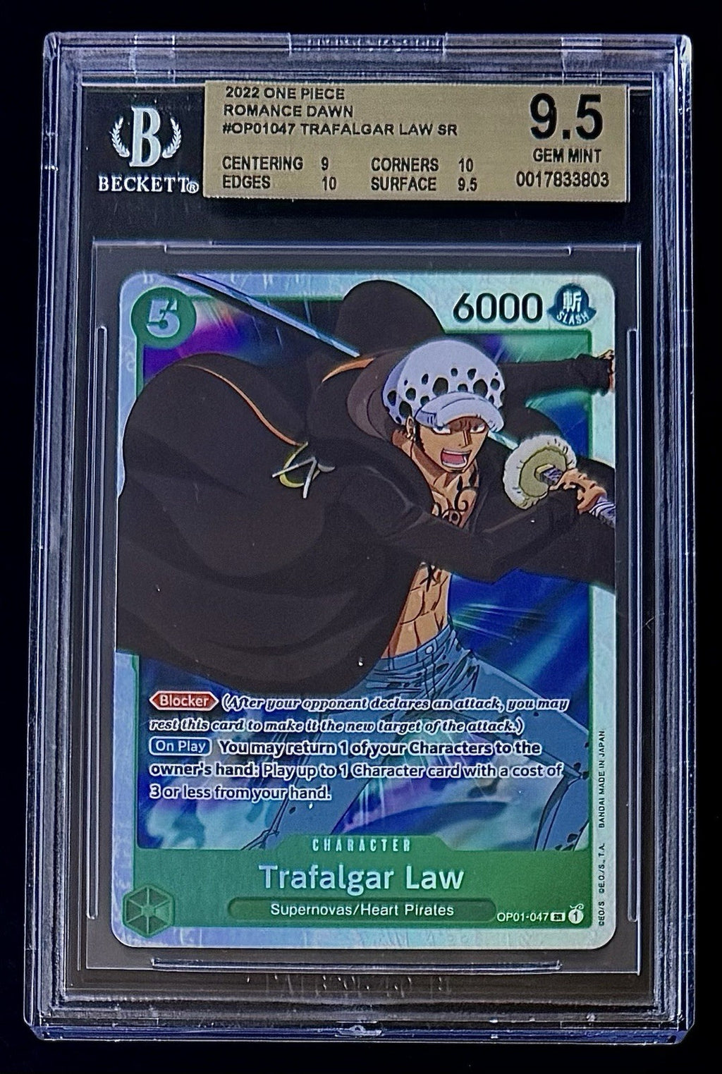 BGS 9.5 One Piece OP01-047 SR Trafalgar Law - English - Romance Dawn - Graded