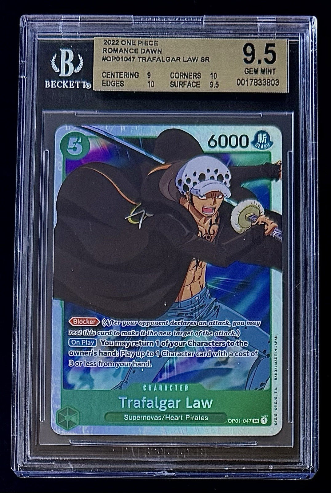 BGS 9.5 One Piece OP01-047 SR Trafalgar Law - English - Romance Dawn - Graded