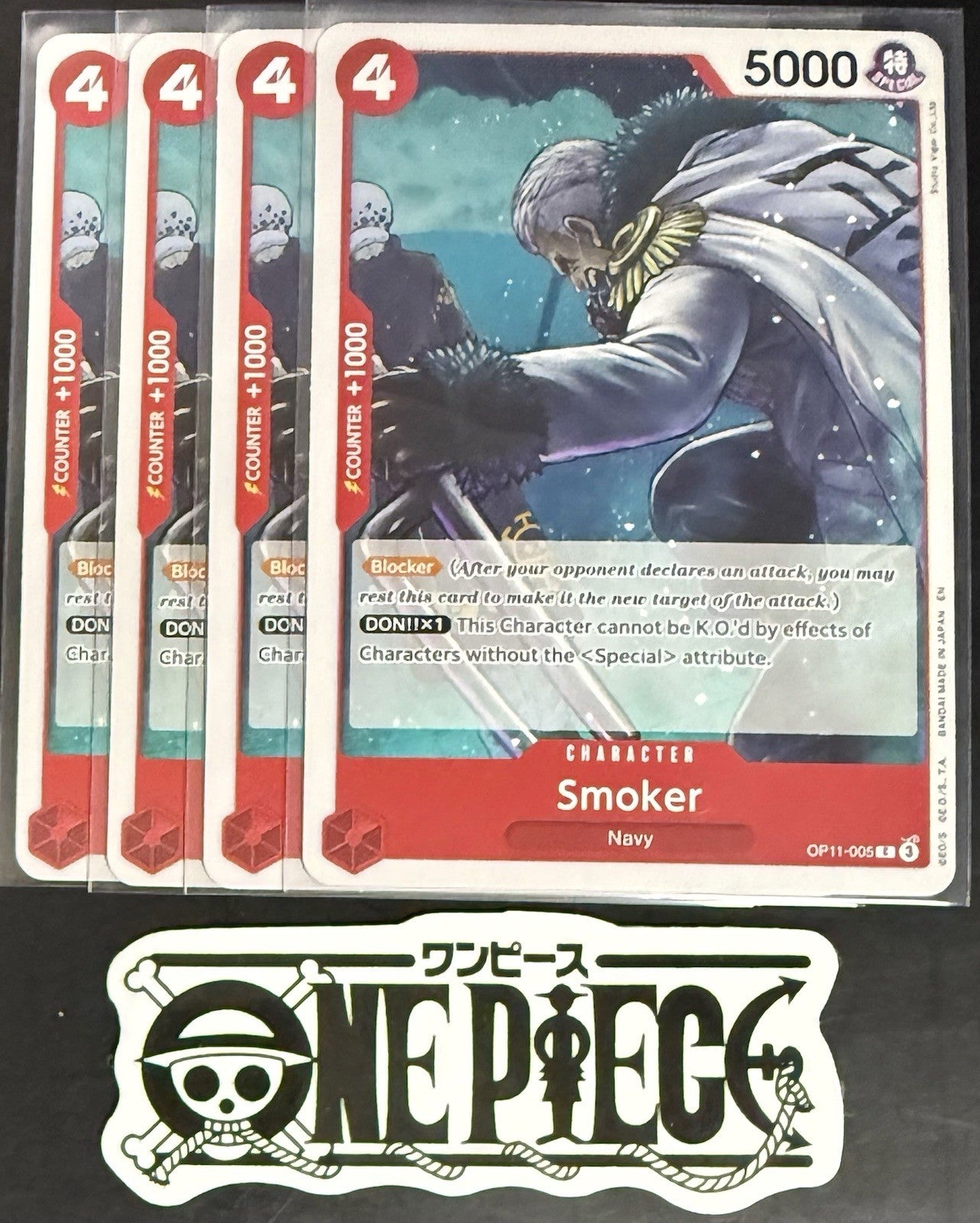4 x One Piece OP11-005 C Smoker - ENG - Regular - Playset - TCG - NM/M