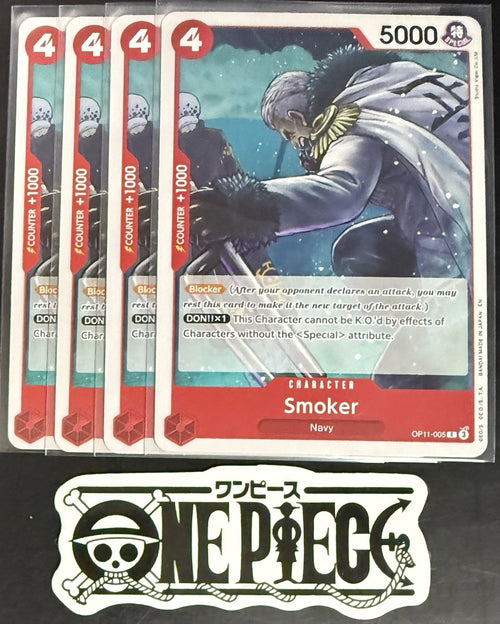 4 x One Piece OP11-005 C Smoker - ENG - Regular - Playset - TCG - NM/M