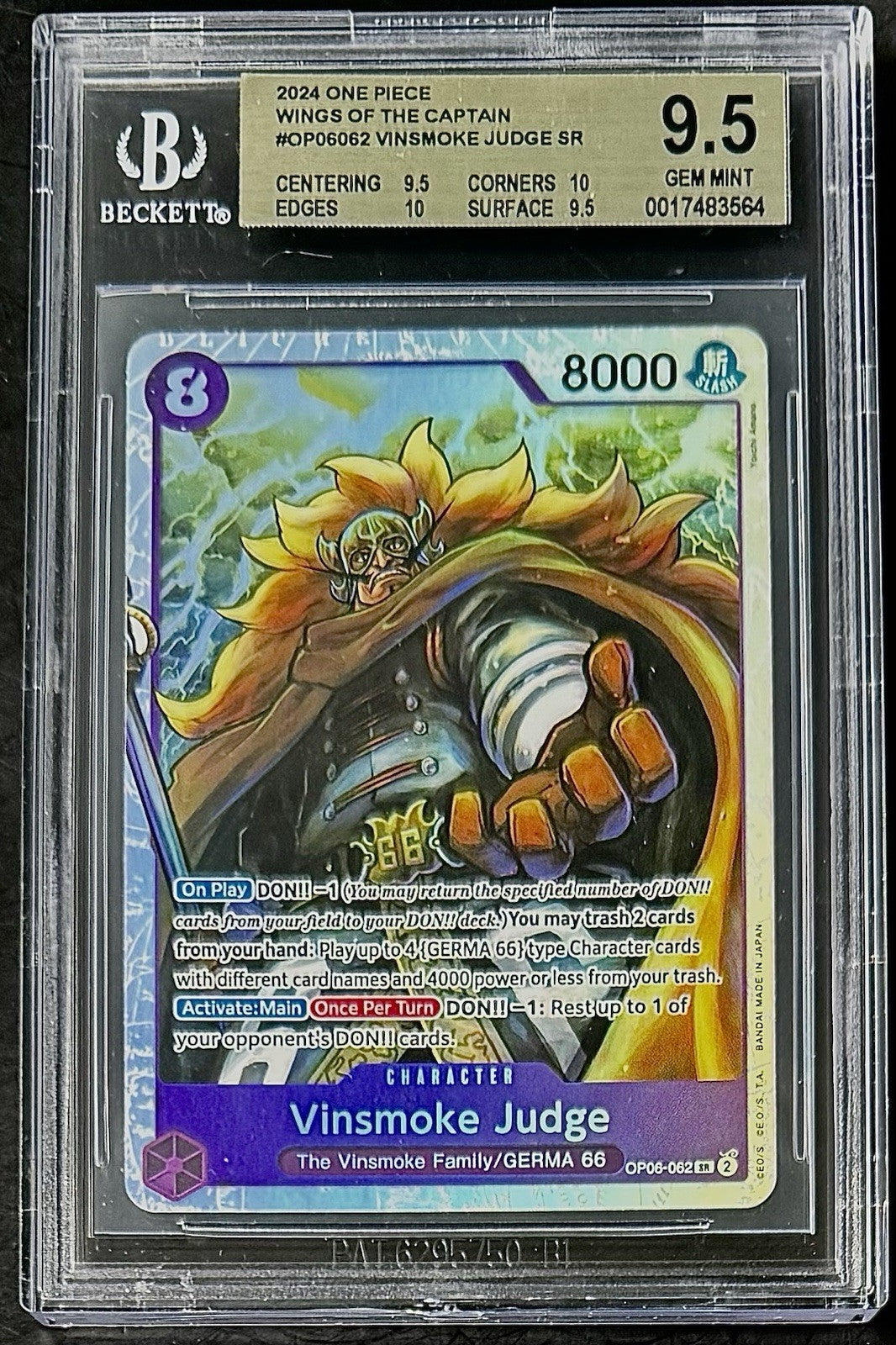 BGS 9.5 One Piece OP06-062 SR Vinsmoke Judge - English - Wings of the Captain