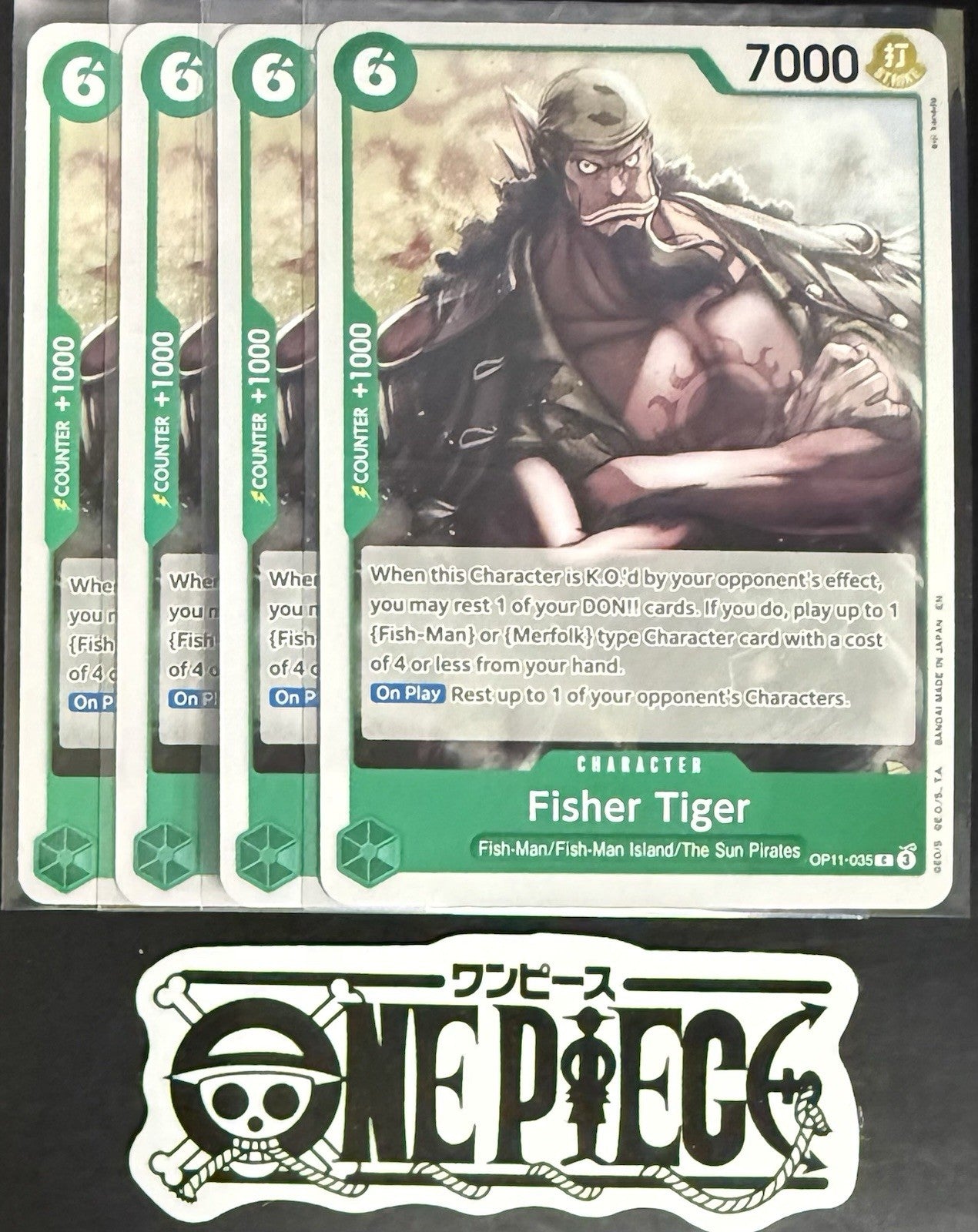 4 x One Piece OP11-035 C Fisher Tiger - ENG - Regular - Playset - TCG - NM/M
