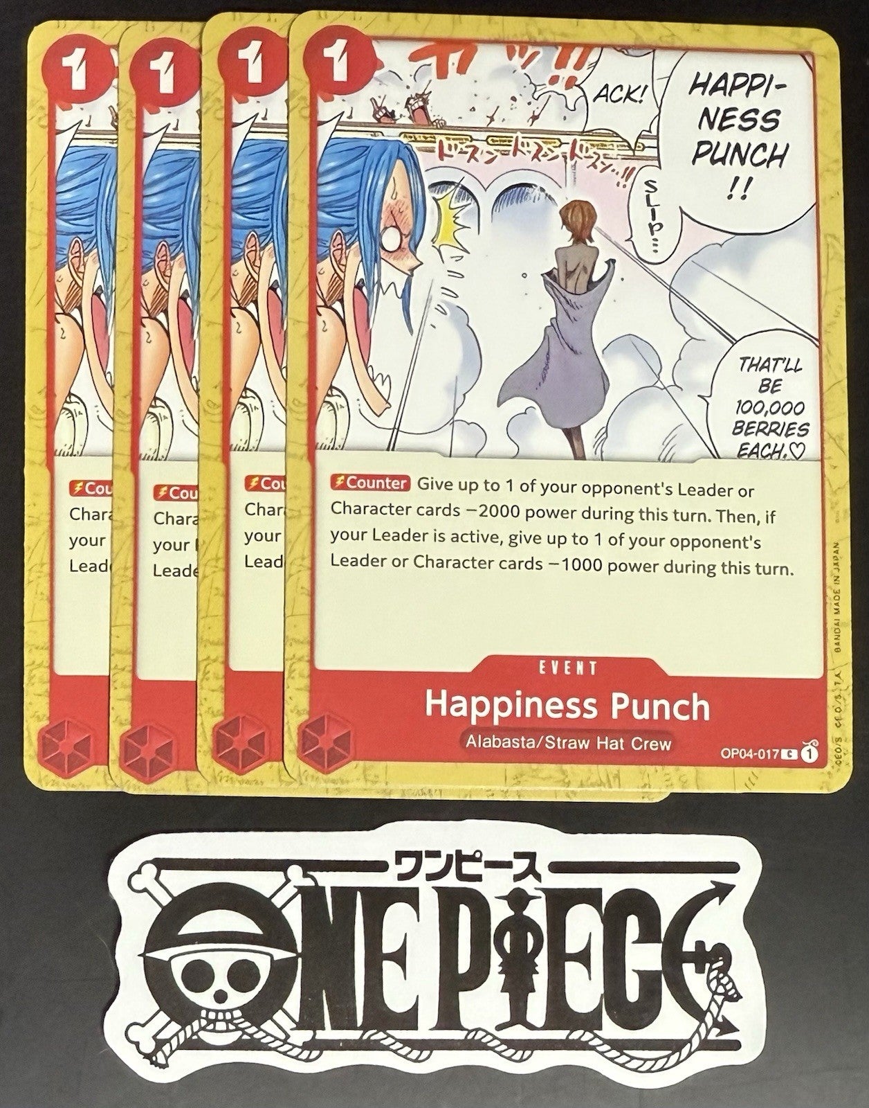 4x One Piece OP04-017 C Happiness Punch - ENG - Regular - Play Set - TCG - NM/M