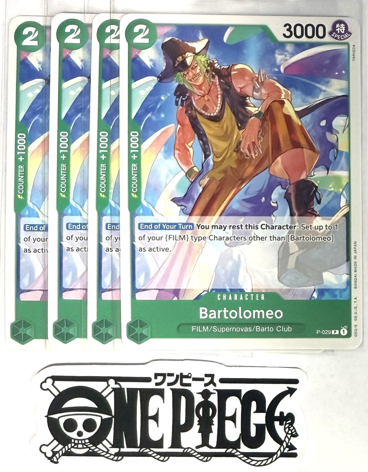 4x One Piece P-029 P Bartolomeo - Regular - English - Play Set - TCG - NM/M