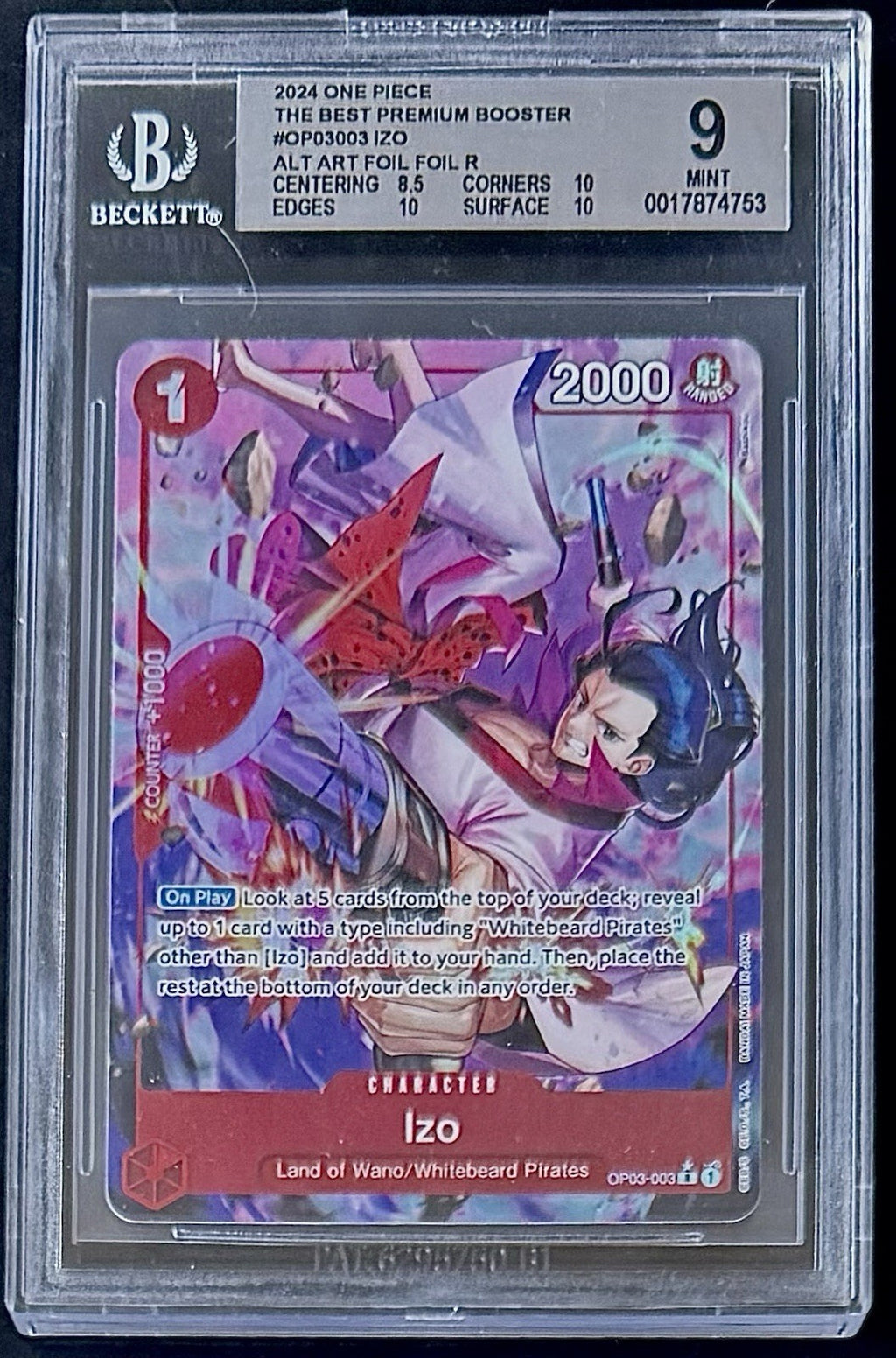 BGS 9 One Piece OP03-003 R* - Izo - Alt Art Foil - English - PRB01 - Graded
